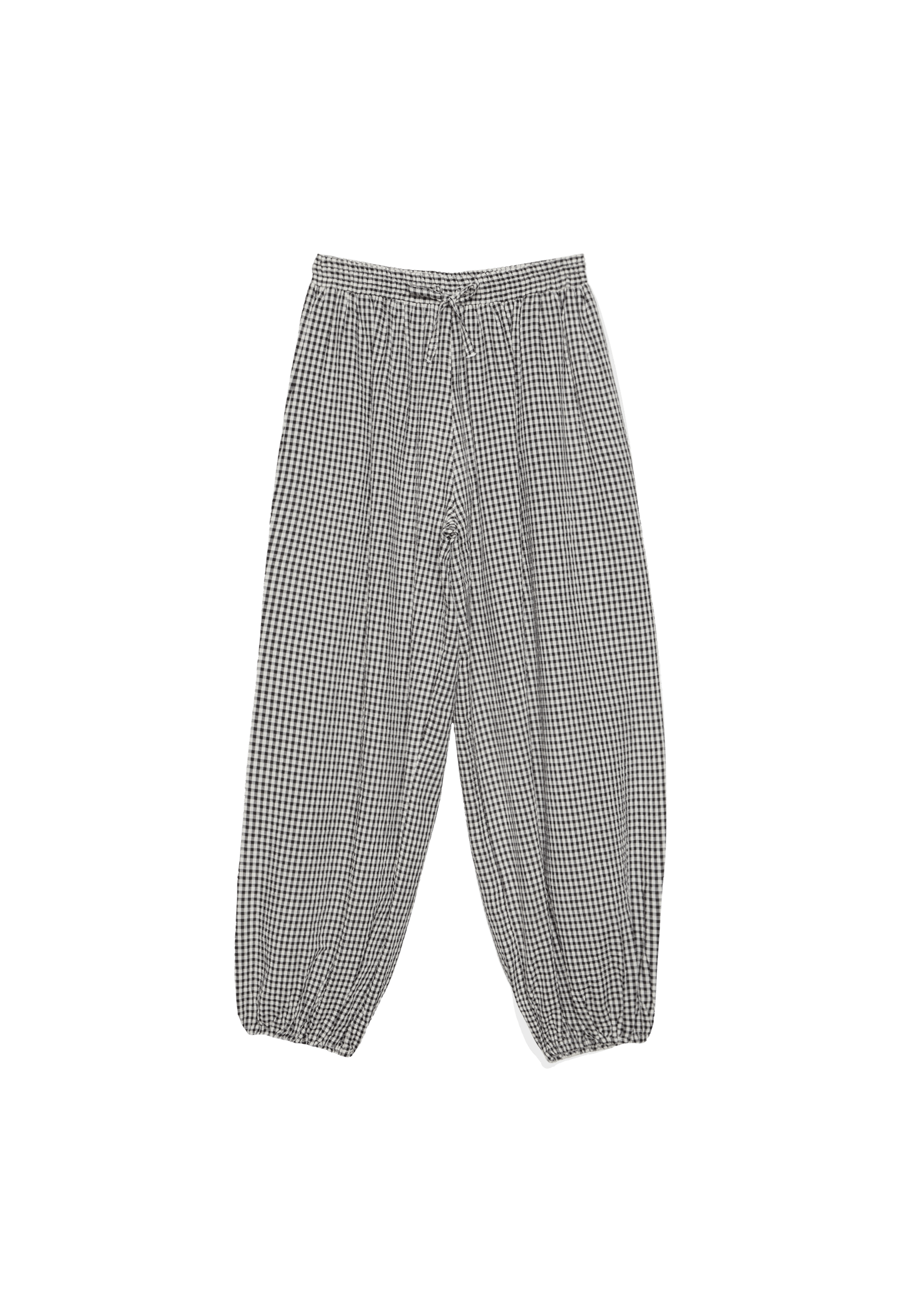 Check balloon trousers — Ecru
