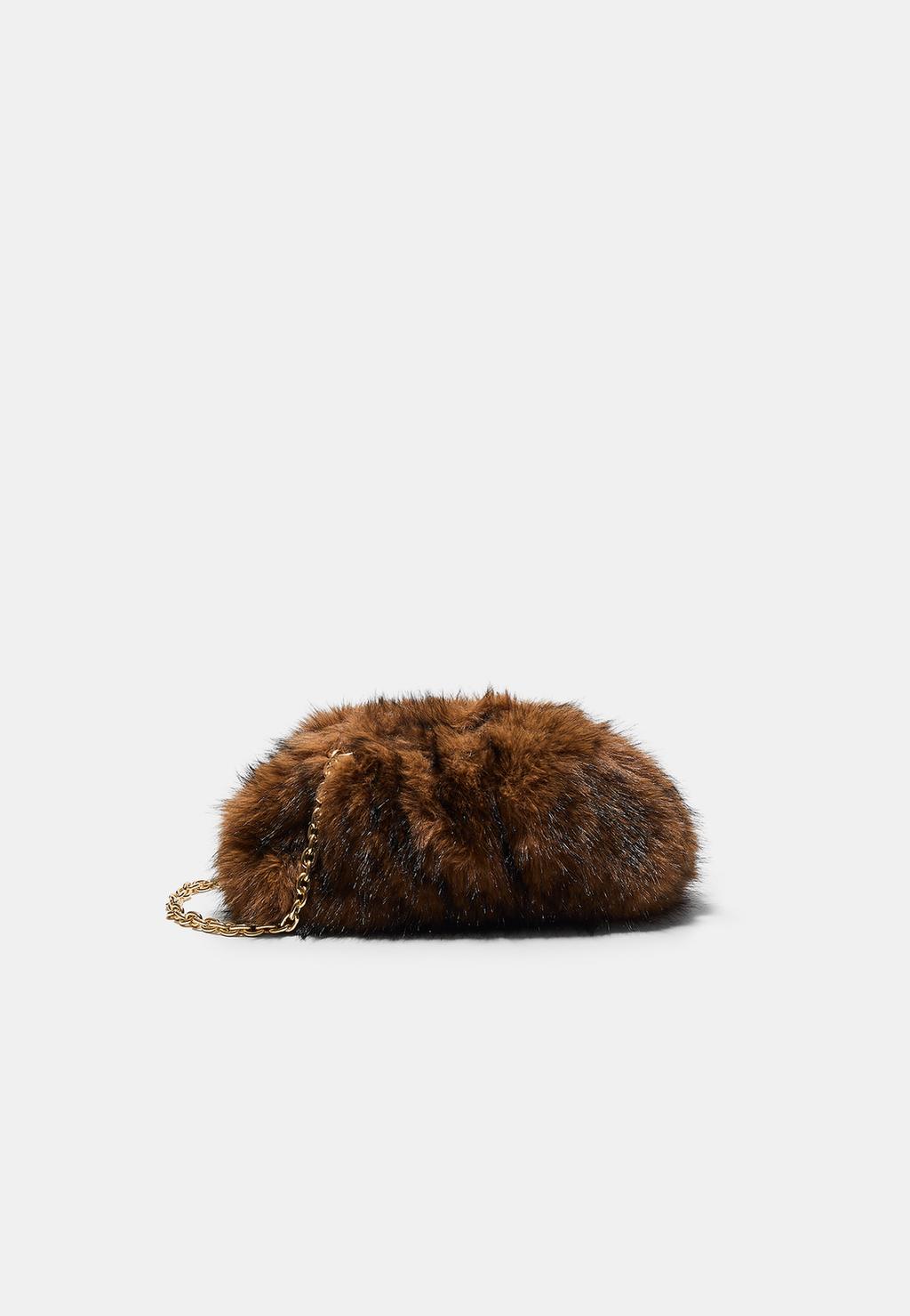 Sac seau fausse fourrure chaîne