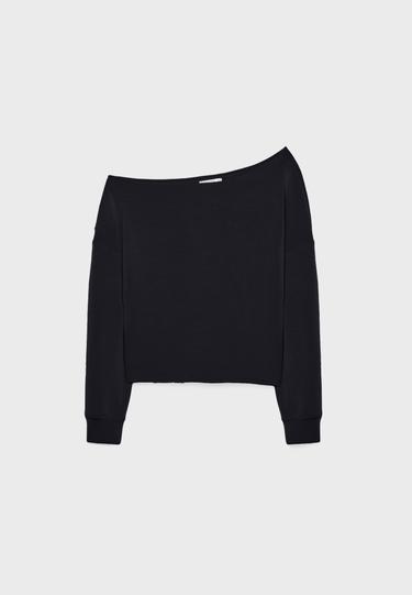 Yumuşak dokulu, açık omuzlu sweatshirt - Görsel 3