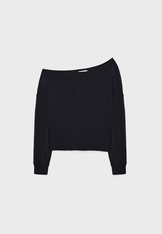 Yumuşak dokulu, açık omuzlu sweatshirt - Görsel 7