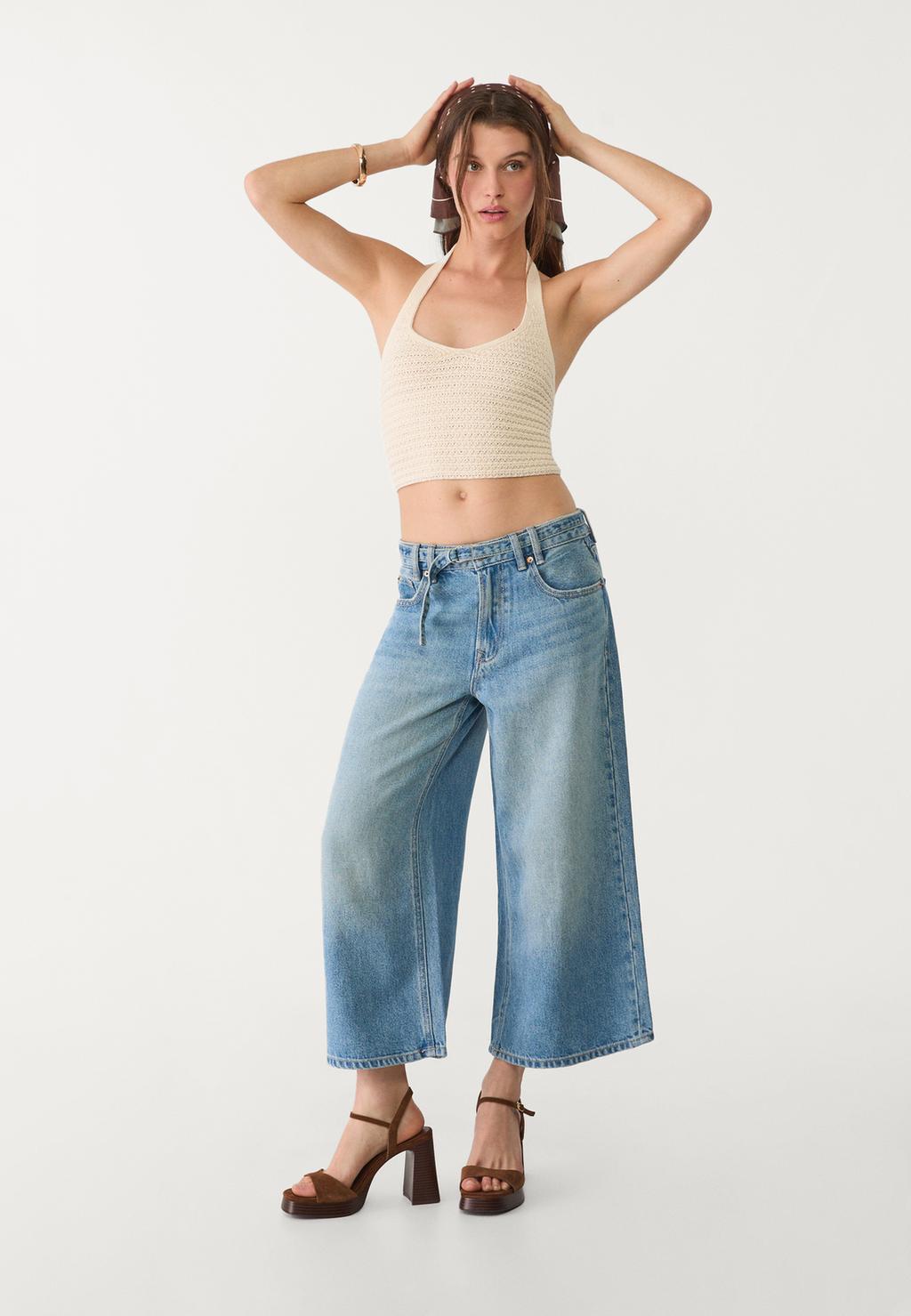 Jeans culotte fluido cinturón