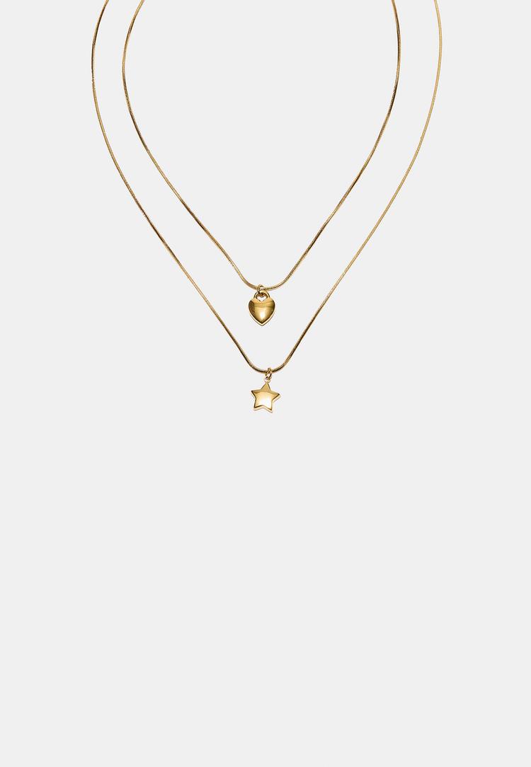 Stradivarius Set 2 Coliere Stea Și Inimă Waterproof Galben Os