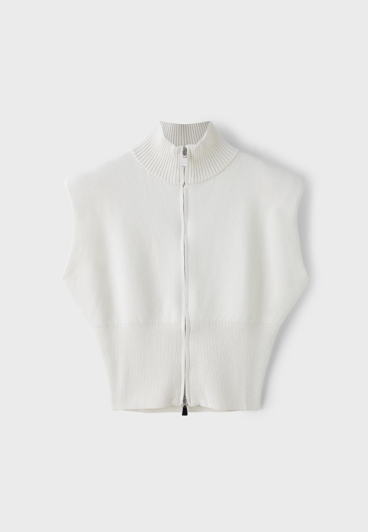 Zip-up knit vest with padded shoulders — Ice