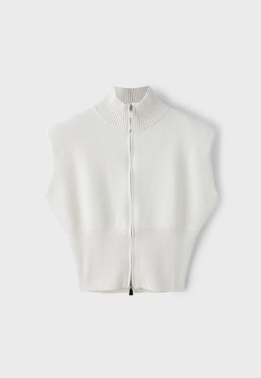 Zip-up knit vest with padded shoulders — Ice 7