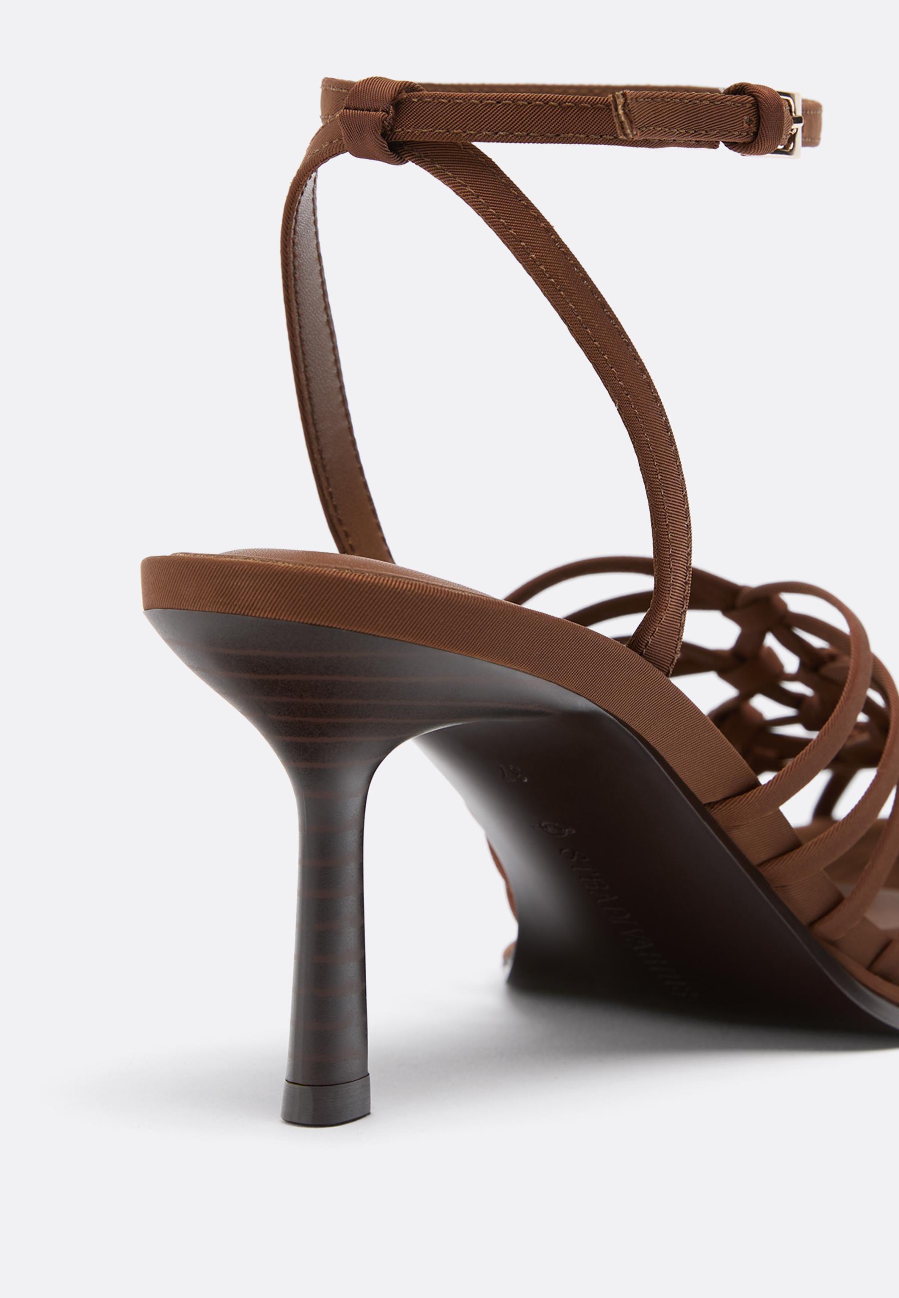 Heeled cage sandals — BROWN