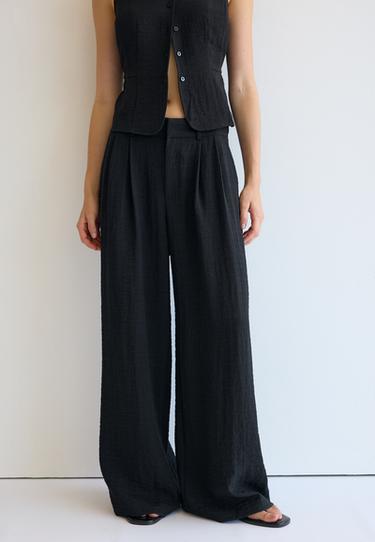 Adjustable rustic wide-leg button trousers — Black 3