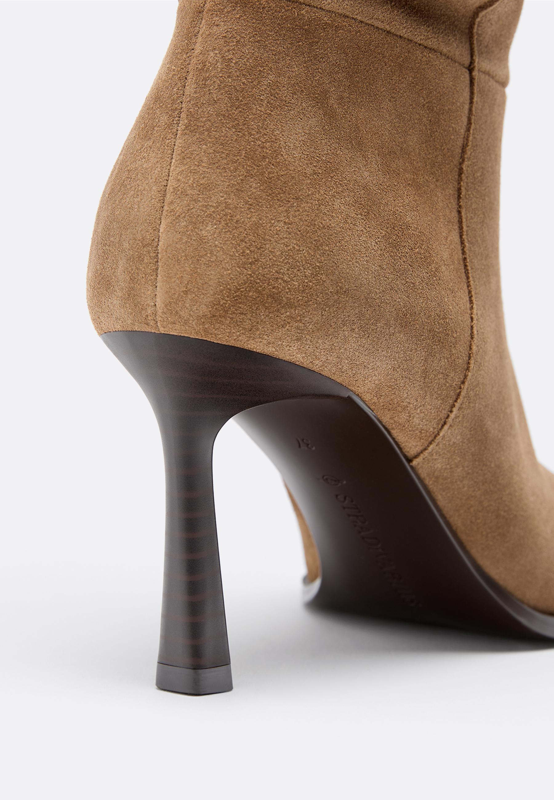 Leather slouchy stiletto heel high boots — BEIGE