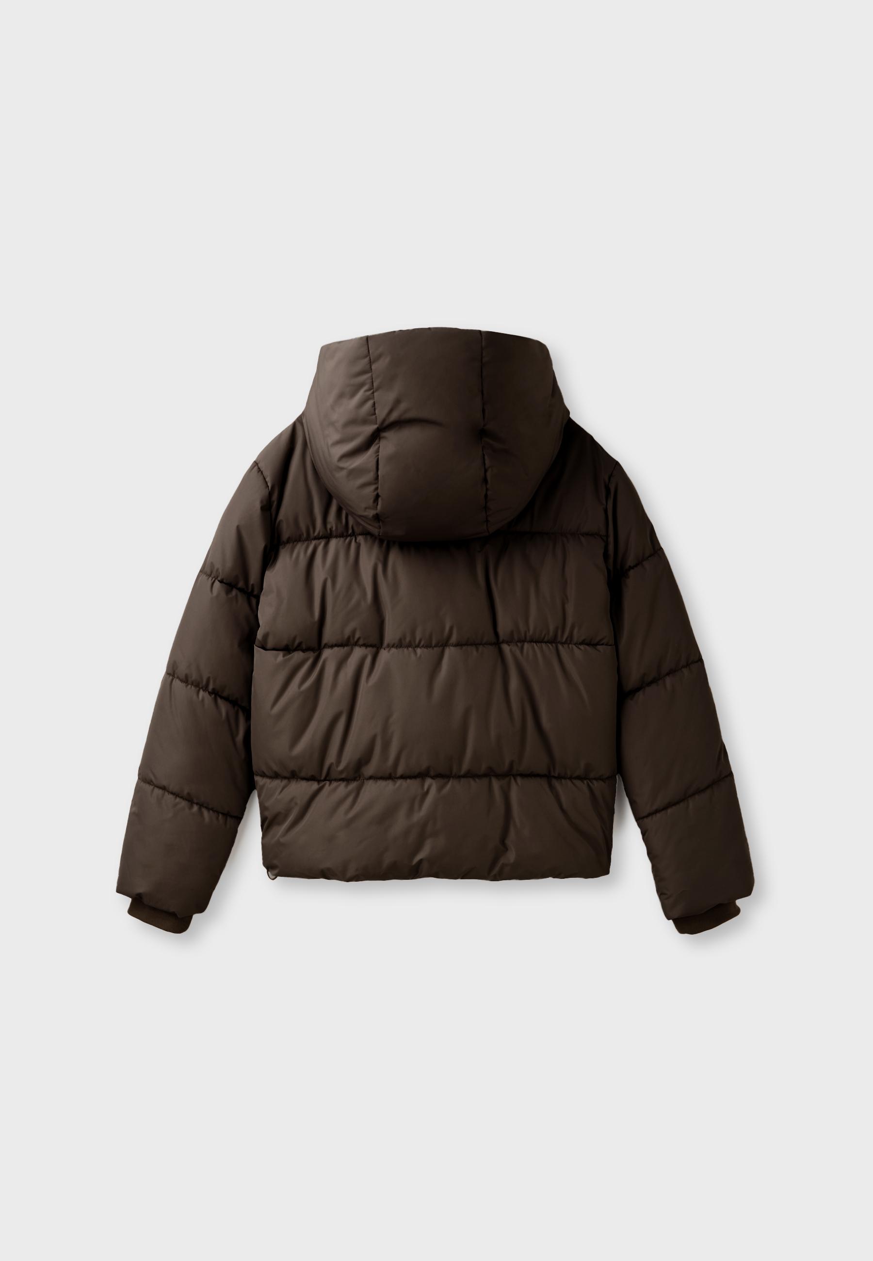 Basic hooded puffer jacket — Brown