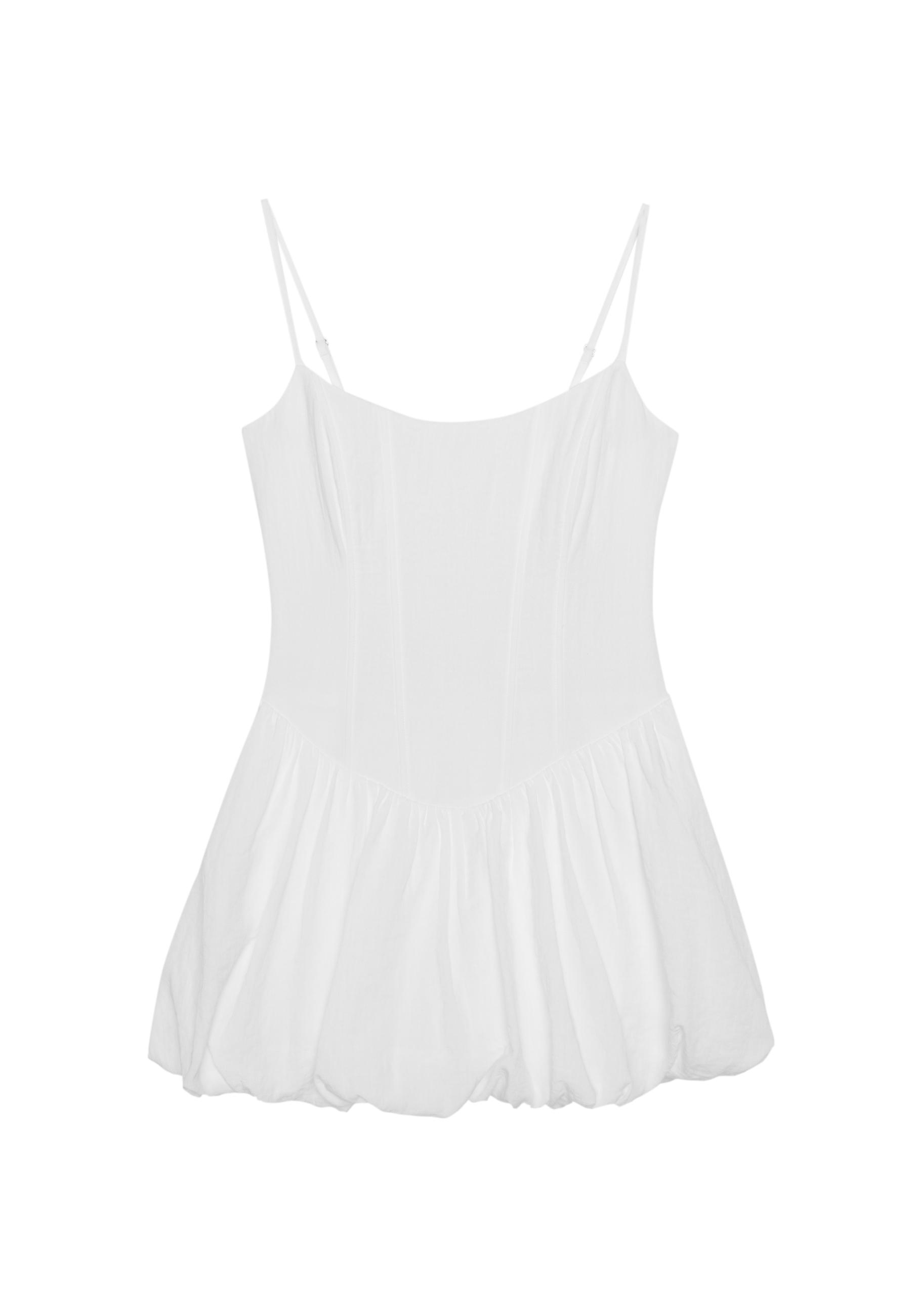 Short balloon strap dress — White
