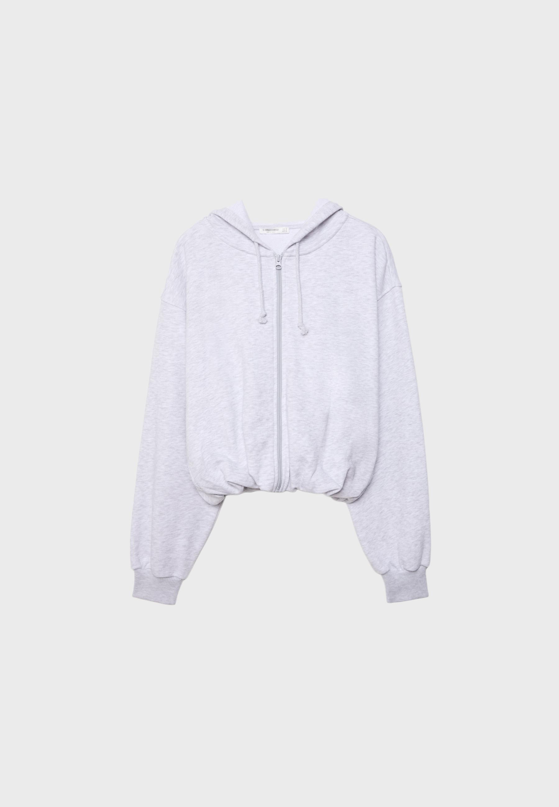 Printed Hooded Bomber Sweatshirt — Grey melange