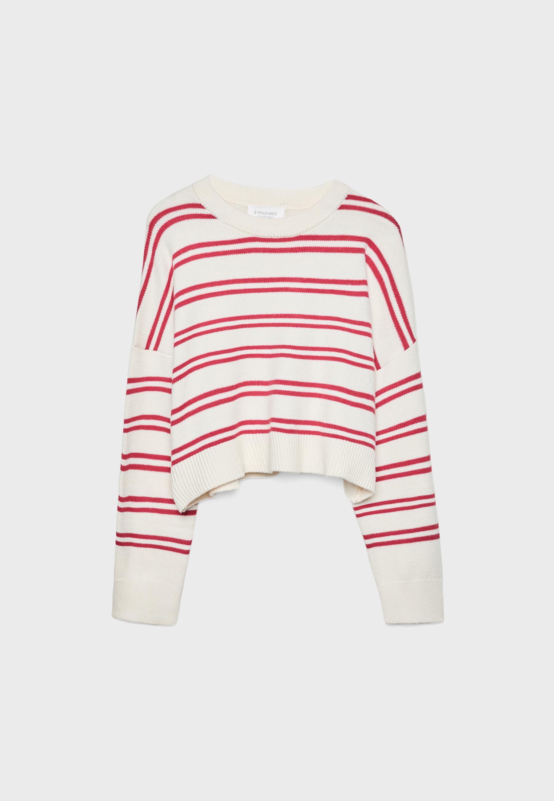 Cropped striped knit jumper — Red