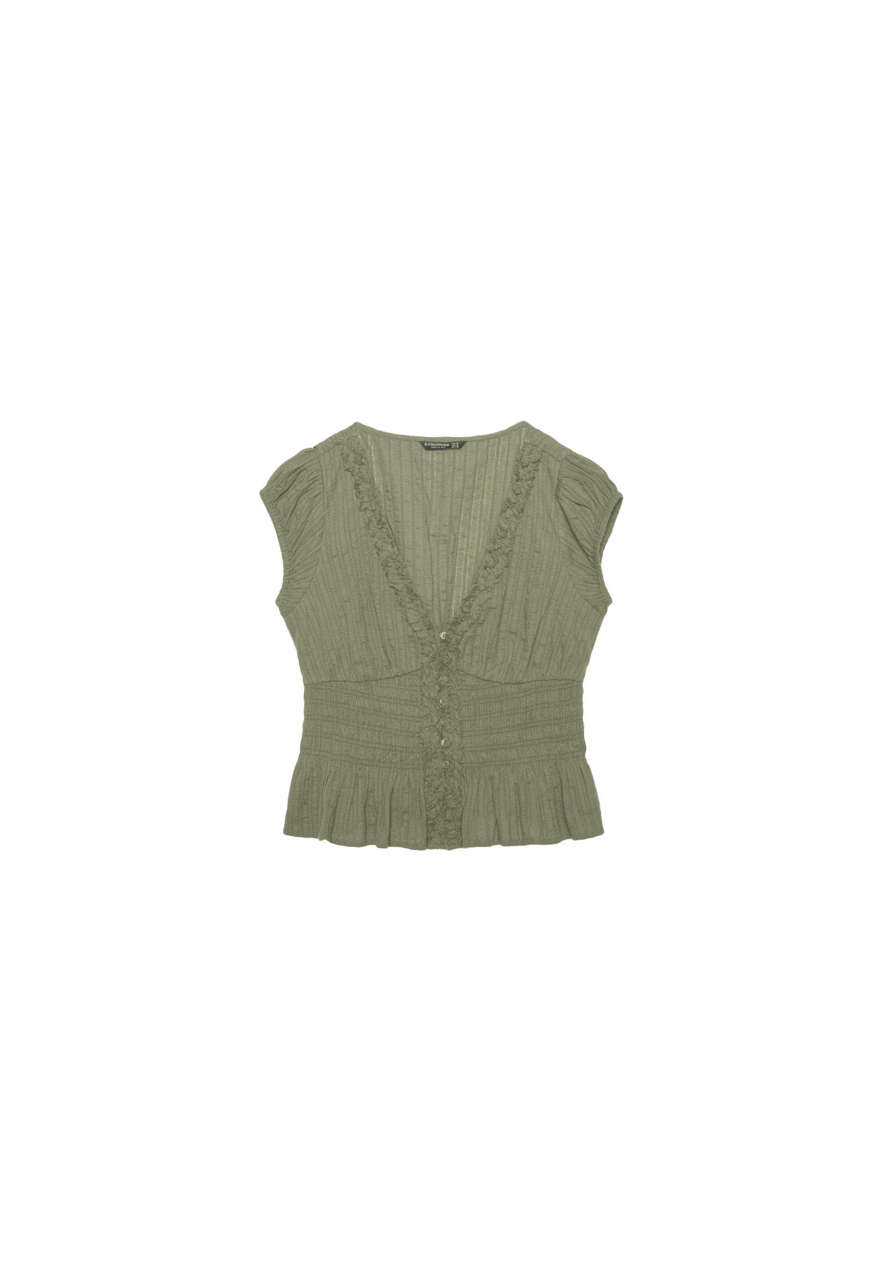 Short sleeve shirred shirt — Khaki