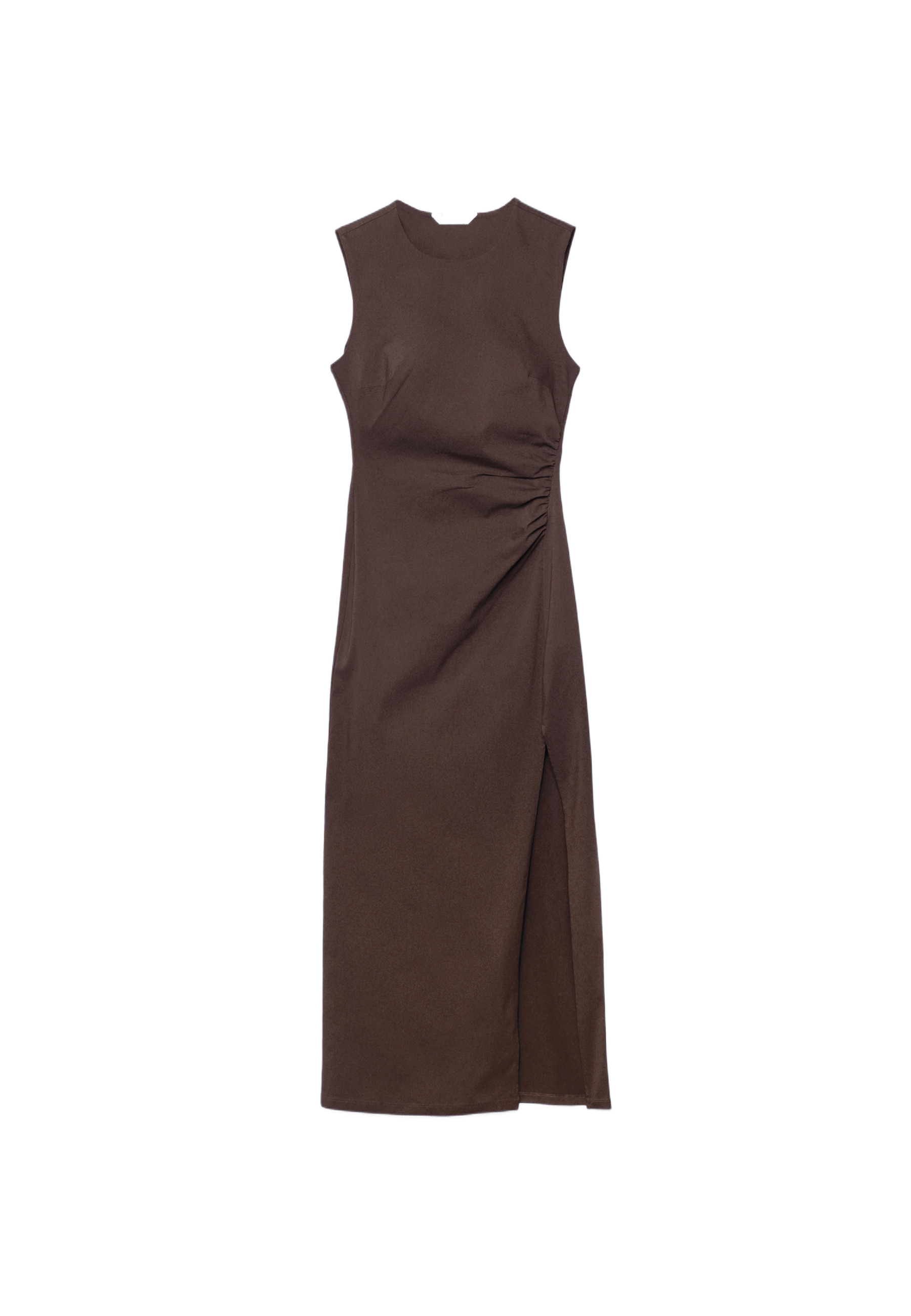 Sleeveless Bengaline midi dress — Brown