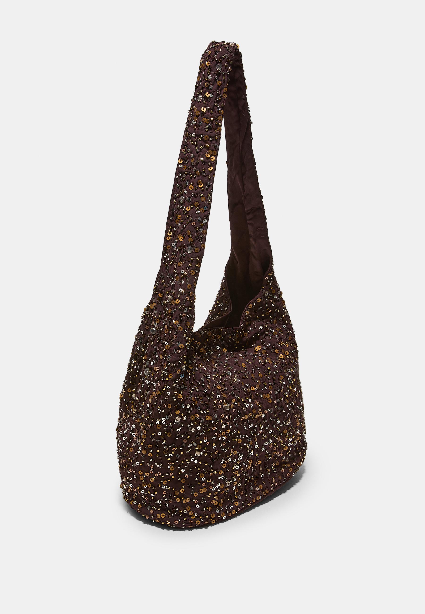 Sequinned shoulder bag — Brown