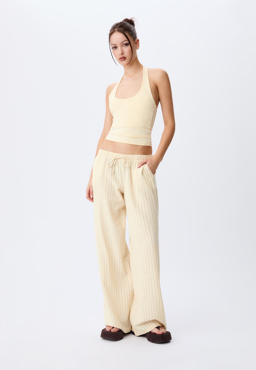 Fließende Hose mit Leinenstreifen