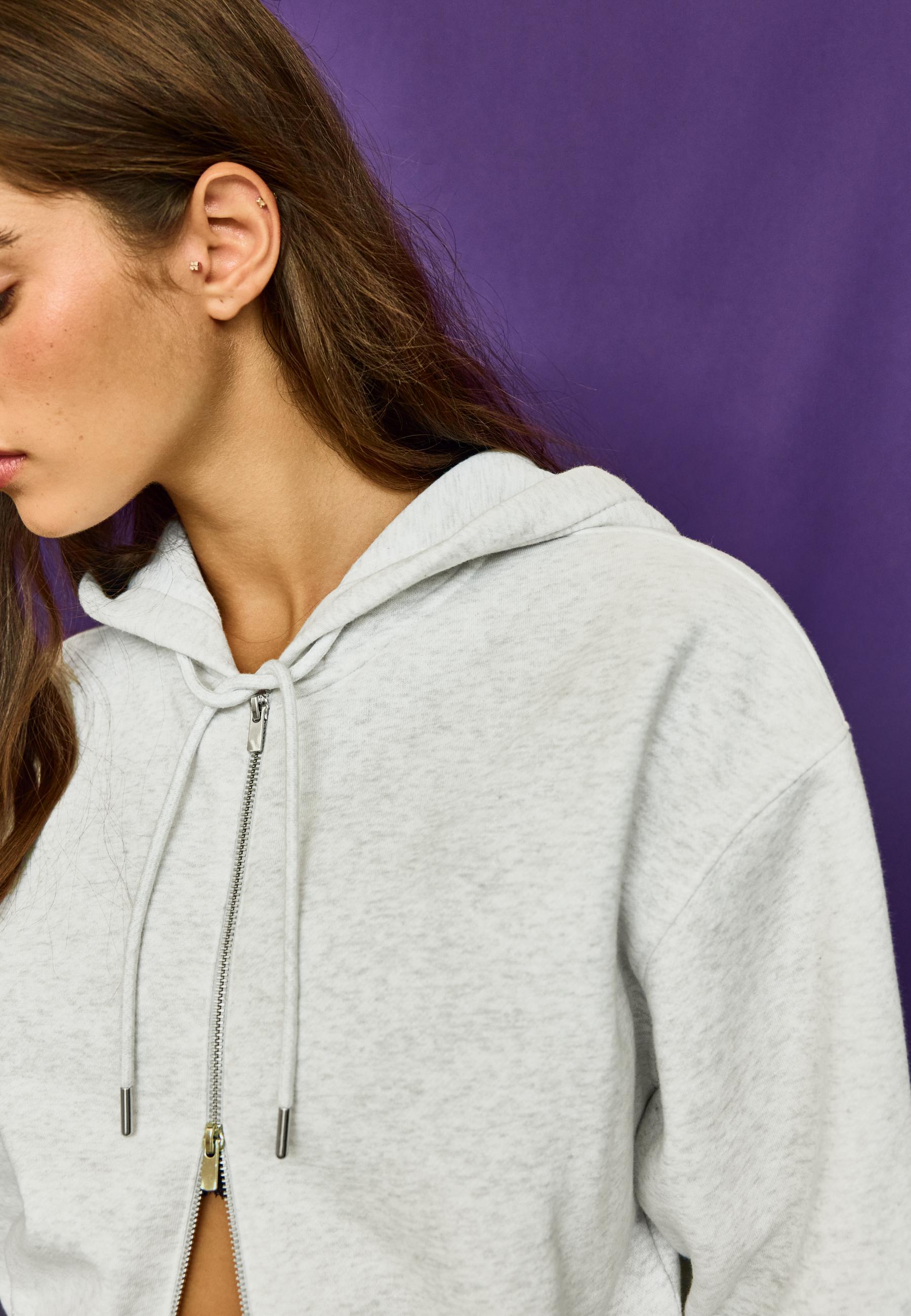 Zip-up hooded sweatshirt — Grey melange