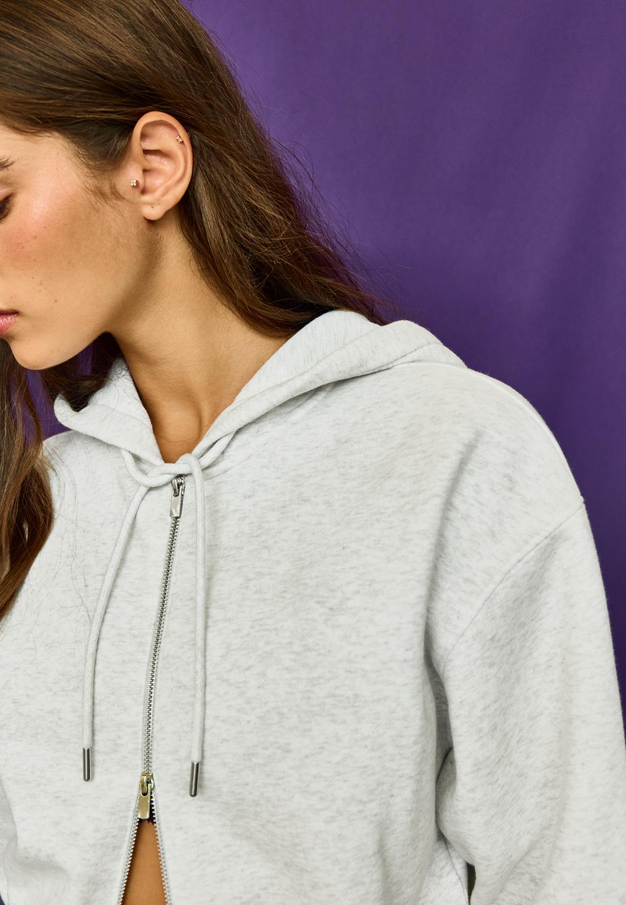 Zip-up sweatshirt with hood — Grey melange