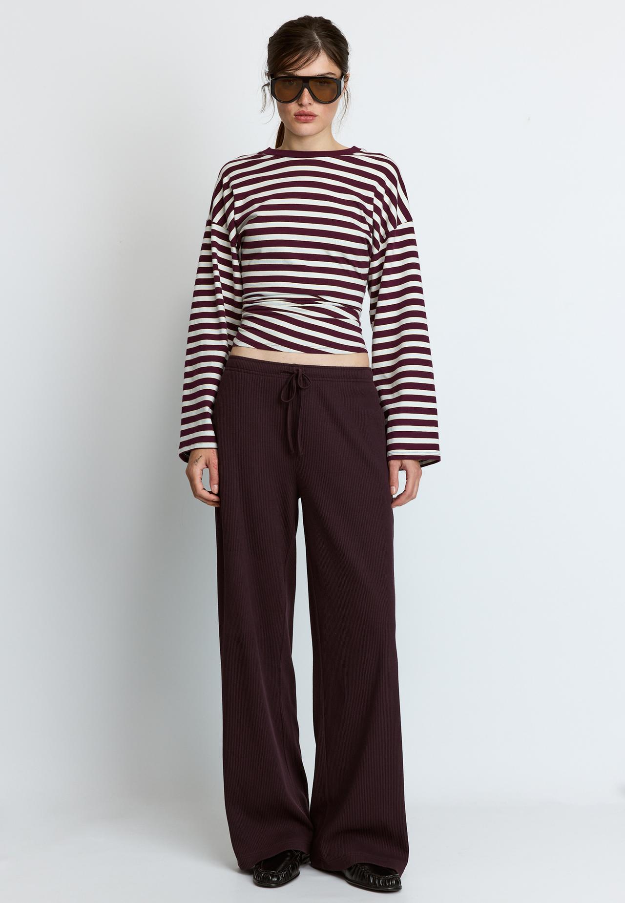 Soft-touch ribbed trousers — AUBERGINE