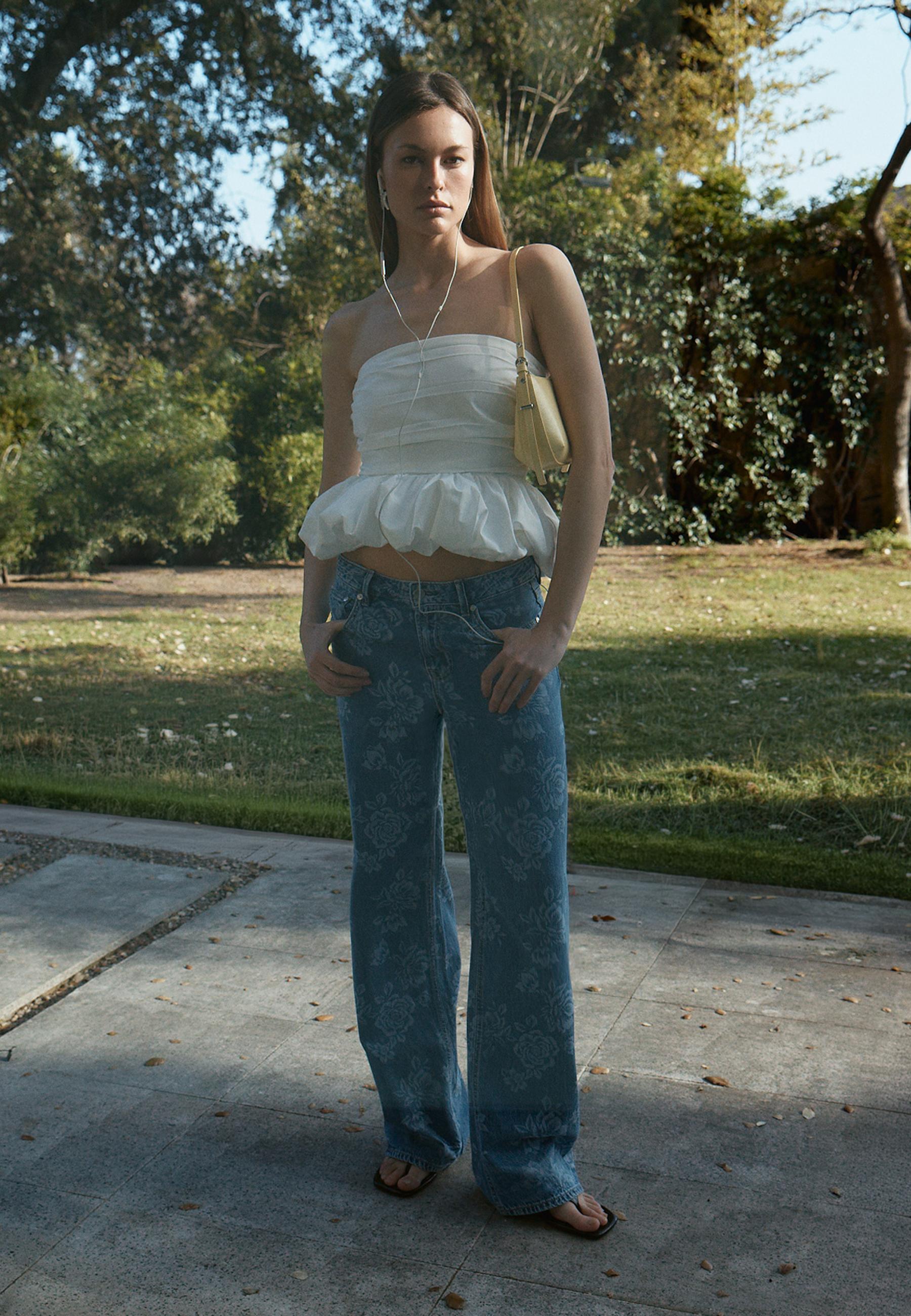 Lazer çiçek desenli straight fit jean - Görsel 10