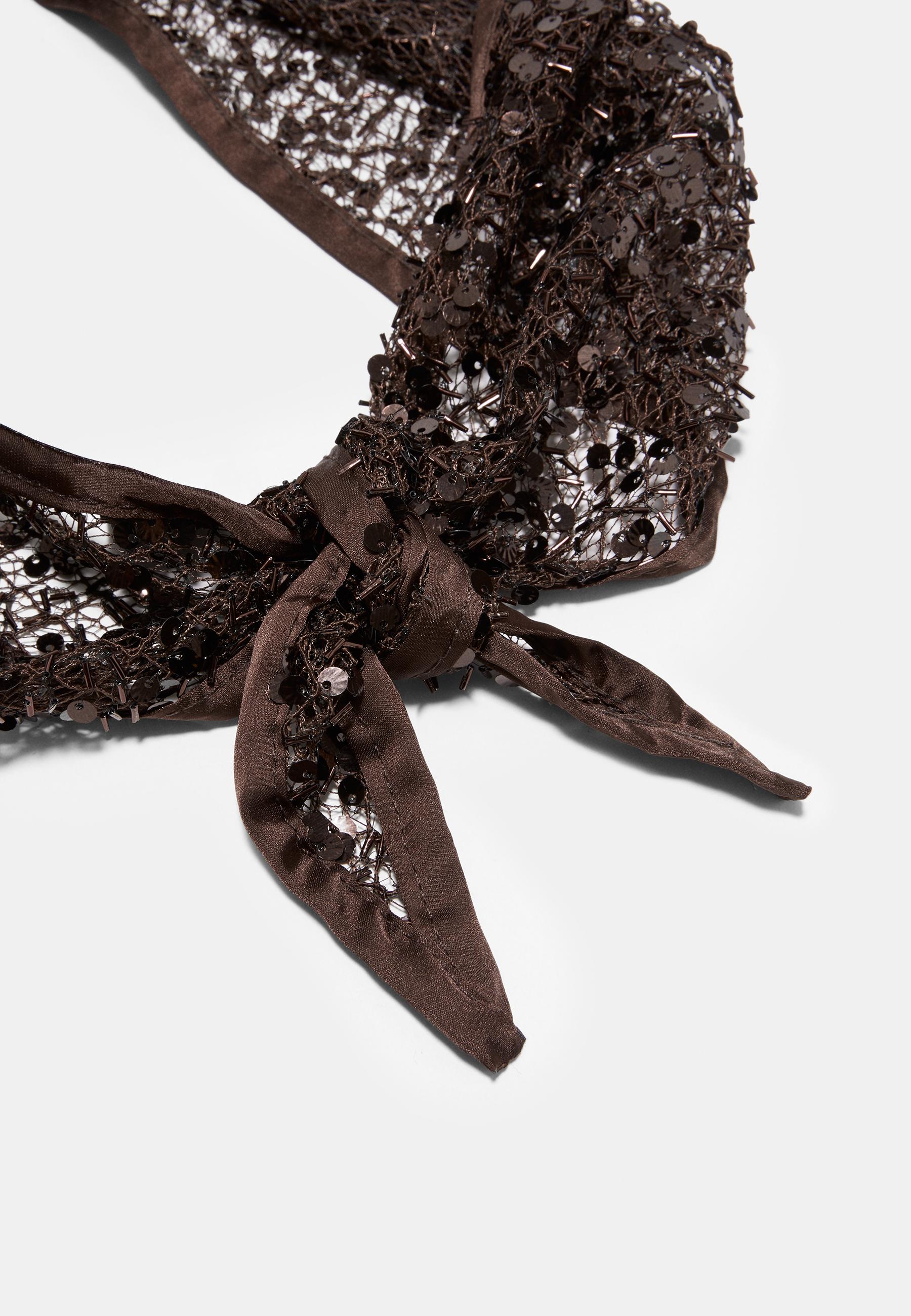 Sequin net scarf — Brown