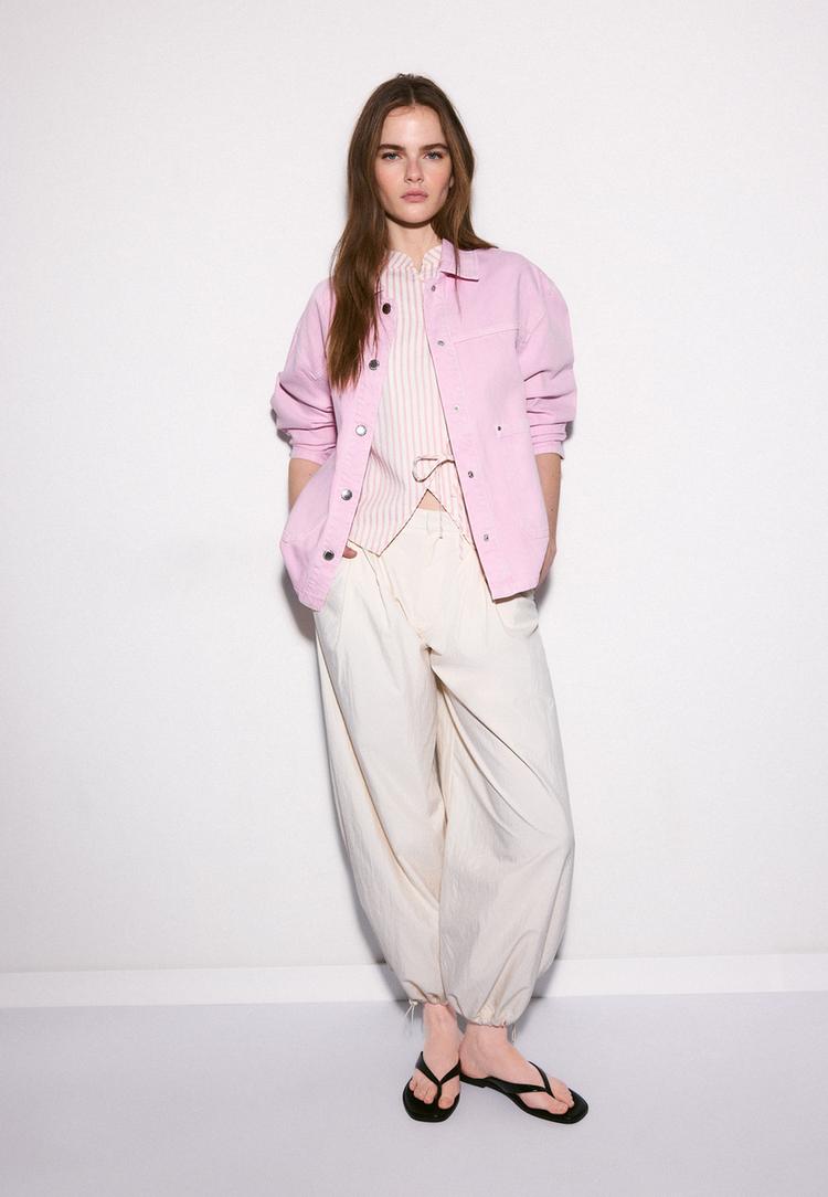 Stradivarius Τζάκετ Με Κολλητές Τσέπες Φλούο Ροζ Xs