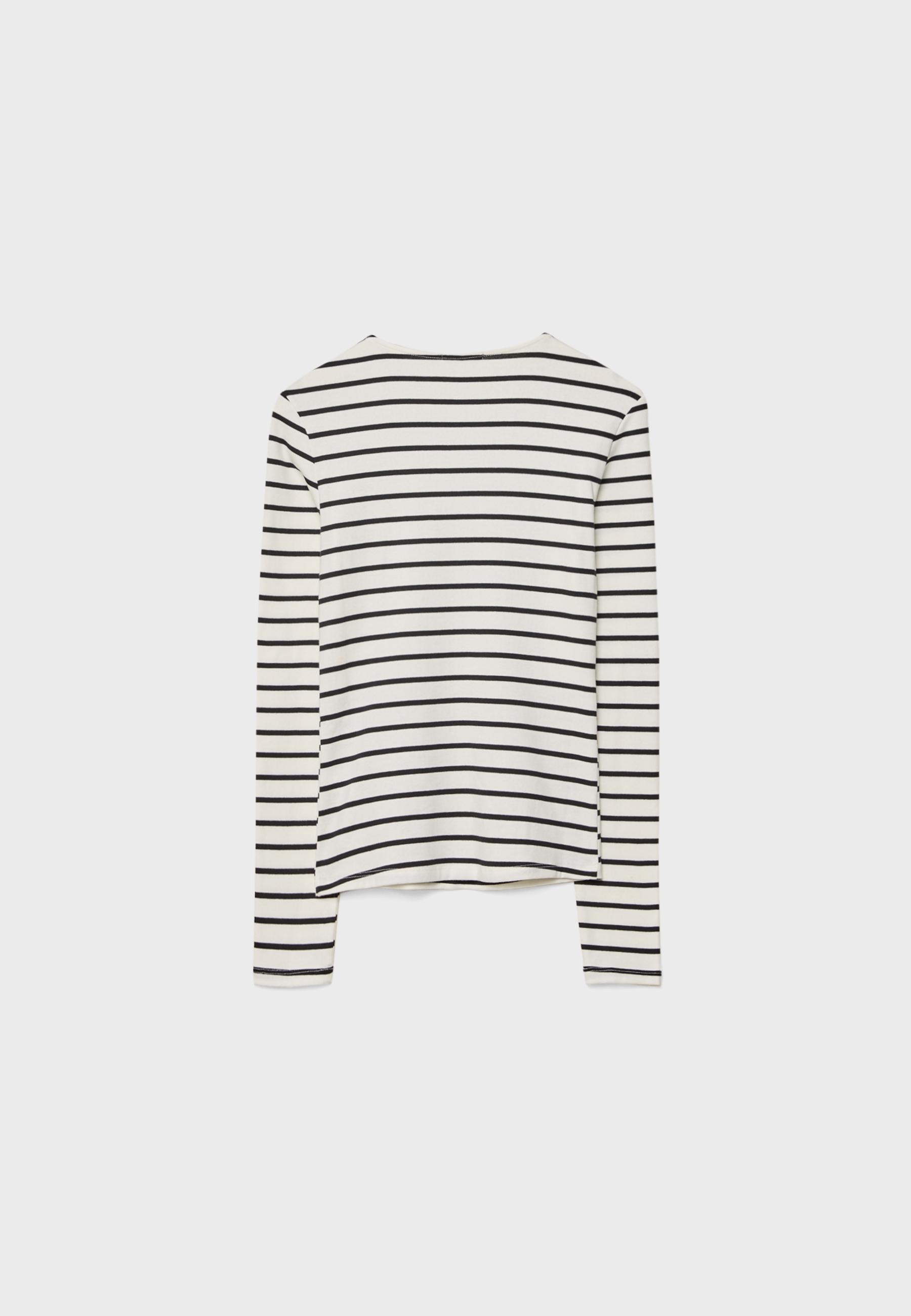Basic long sleeve striped T-shirt — Ecru
