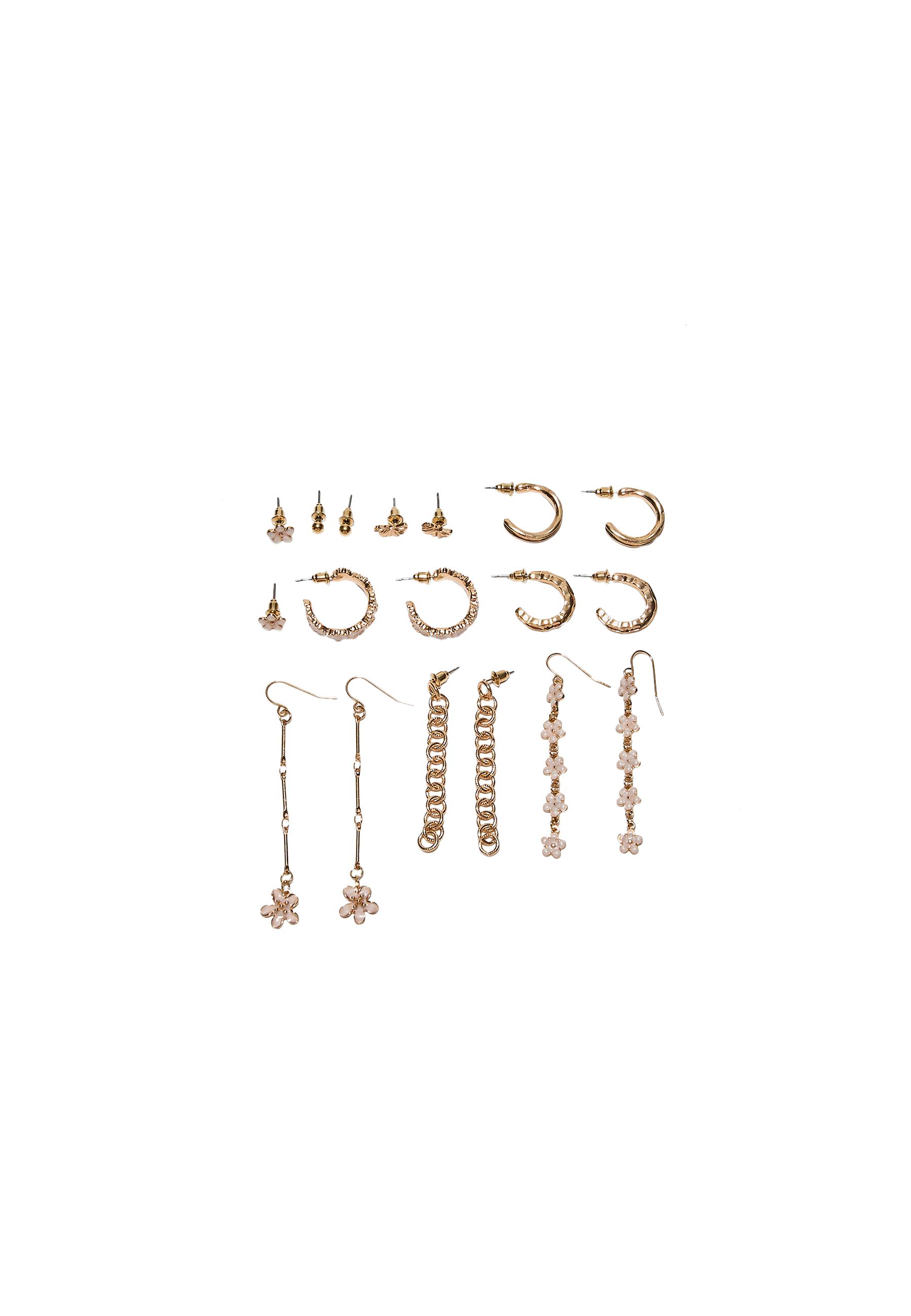 SET OF 9 ENAMELLED FLOWER EARRINGS — Gold (alternate view)
