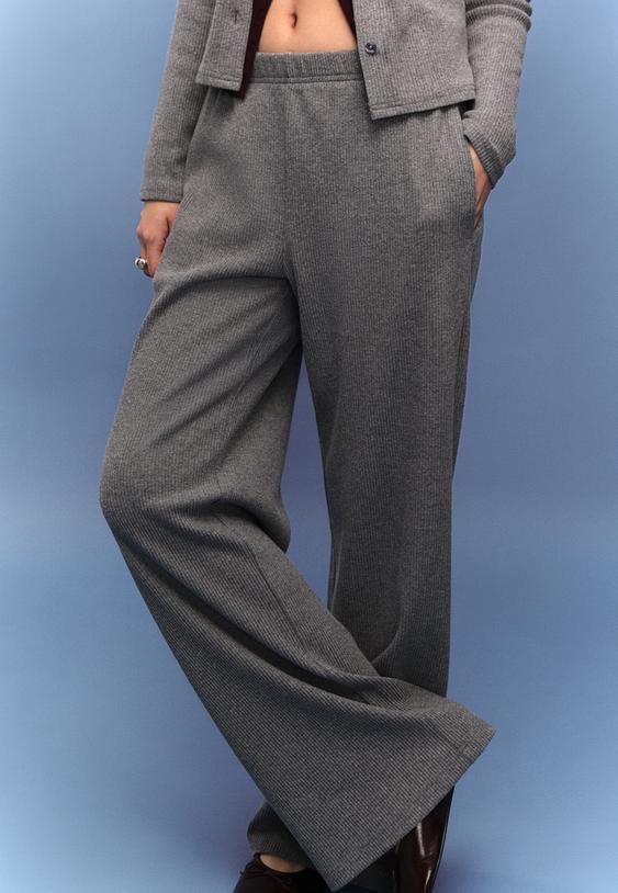 Stradivarius Long Knit Trousers Dark Grey L