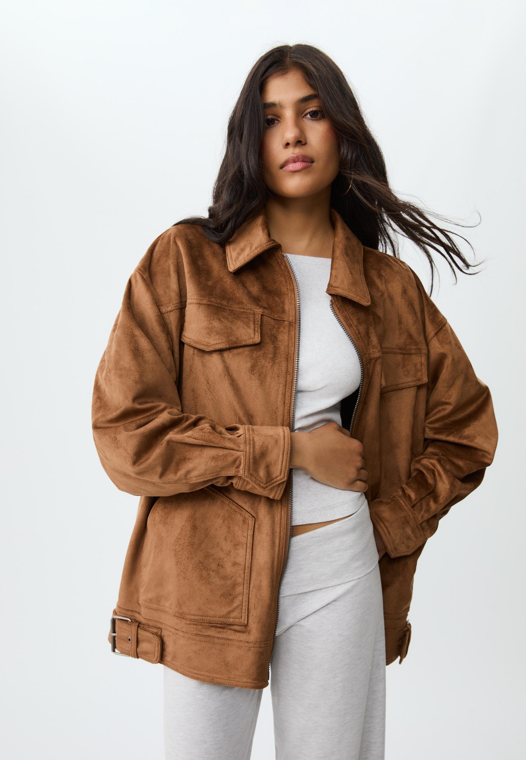 Faux suede jacket with buckles - Women's fashion | Stradivarius