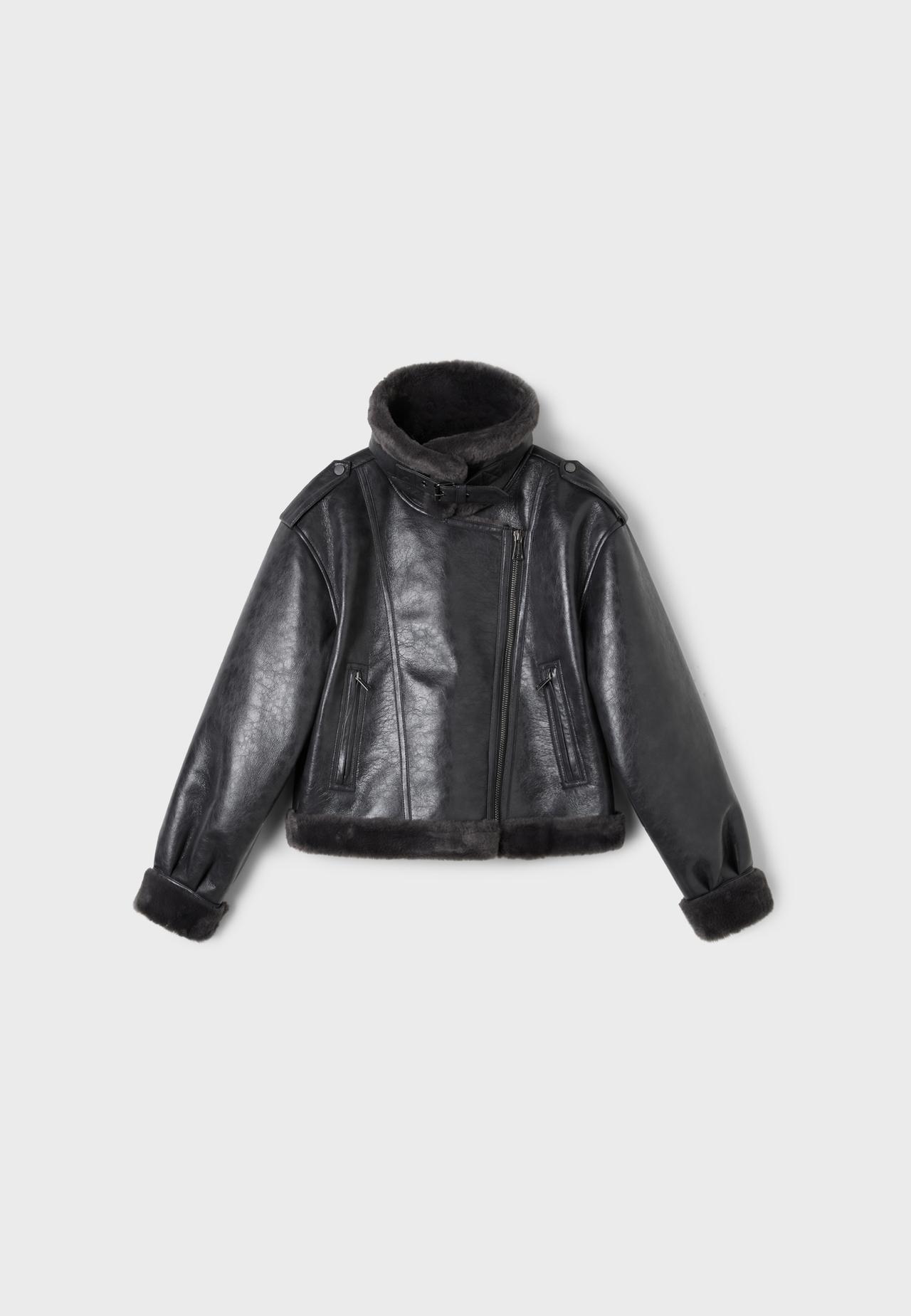 Leather effect double-faced biker jacket — Dark grey