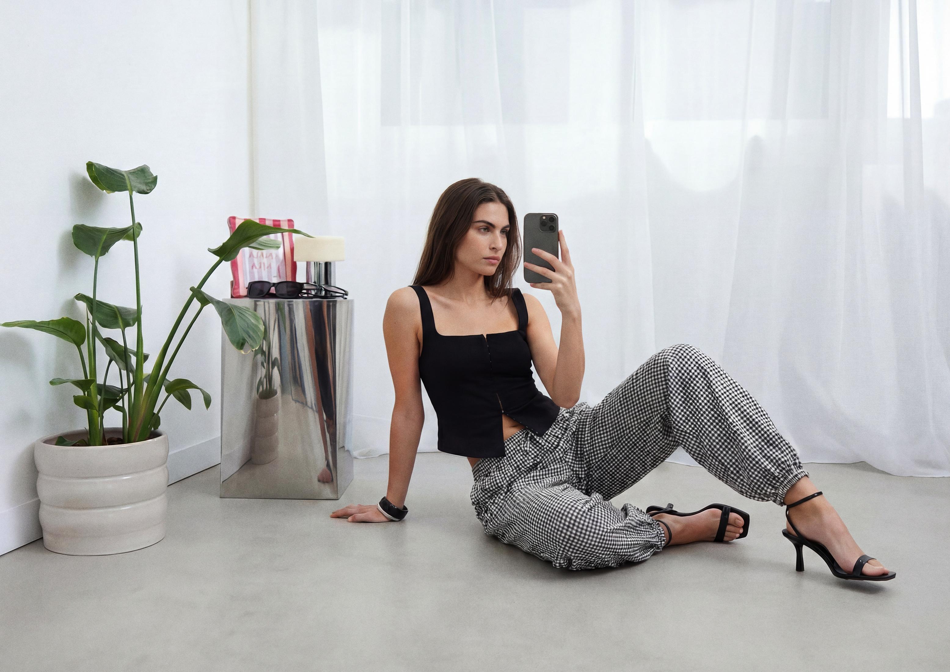 Check balloon trousers — Ecru