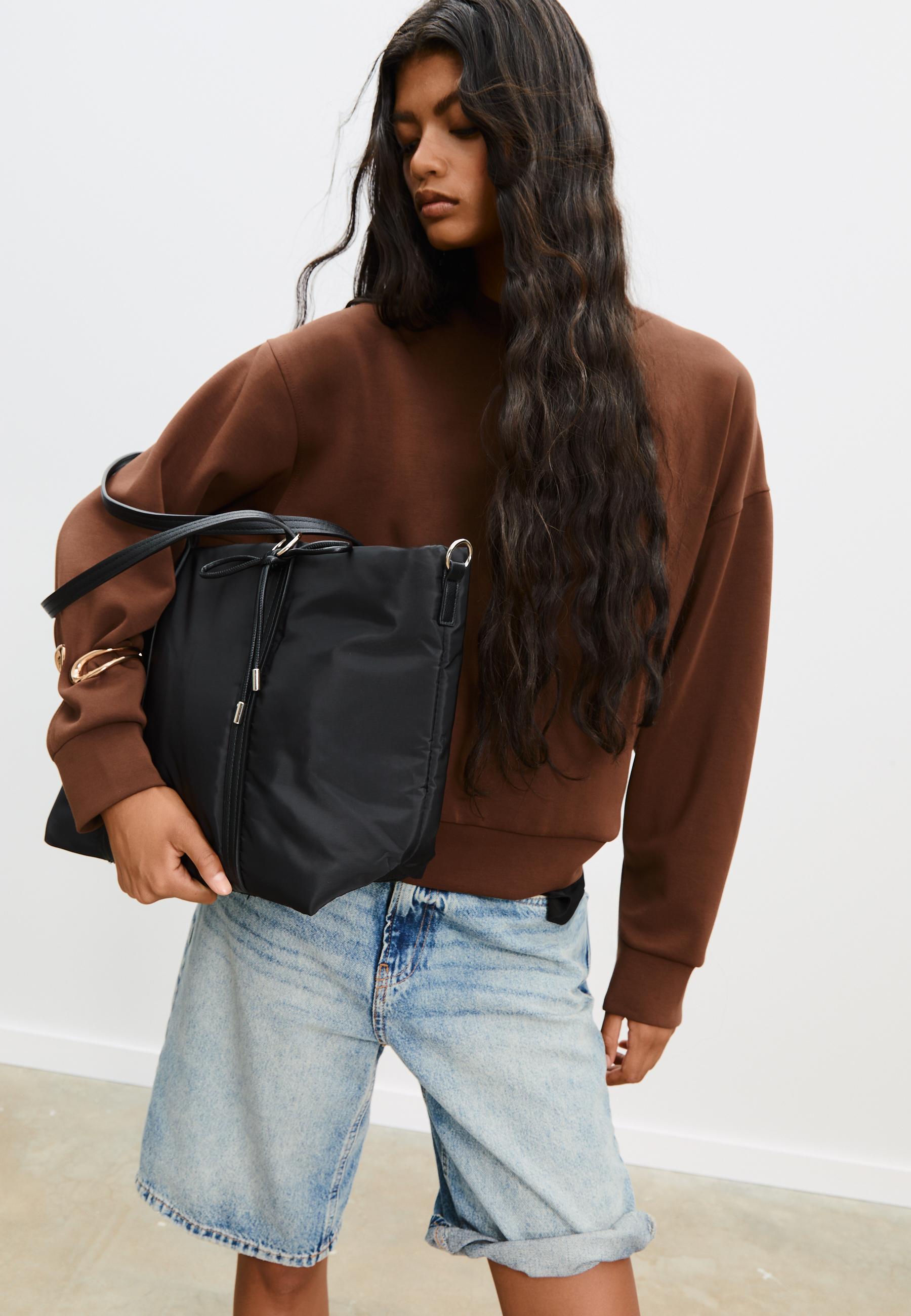 Fabric shopper bag with bow — Black