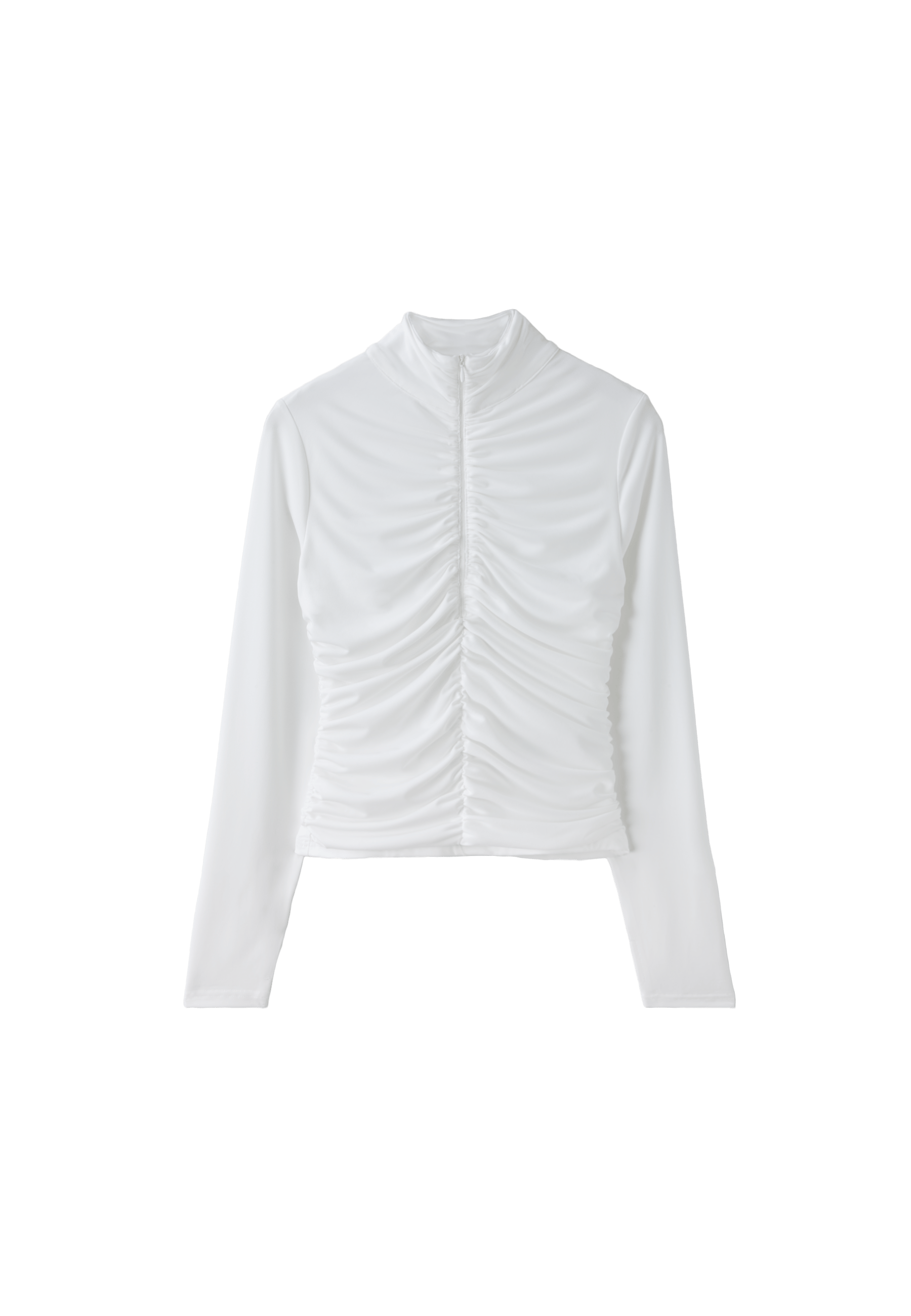 Fitted gathered top with zip — Ecru