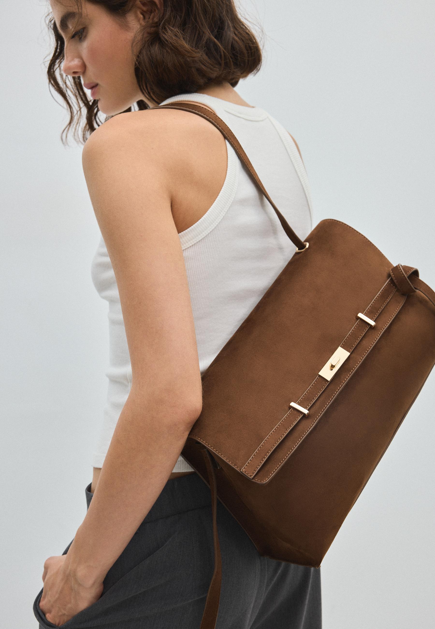 Maxi shoulder bag with belt detail — Brown