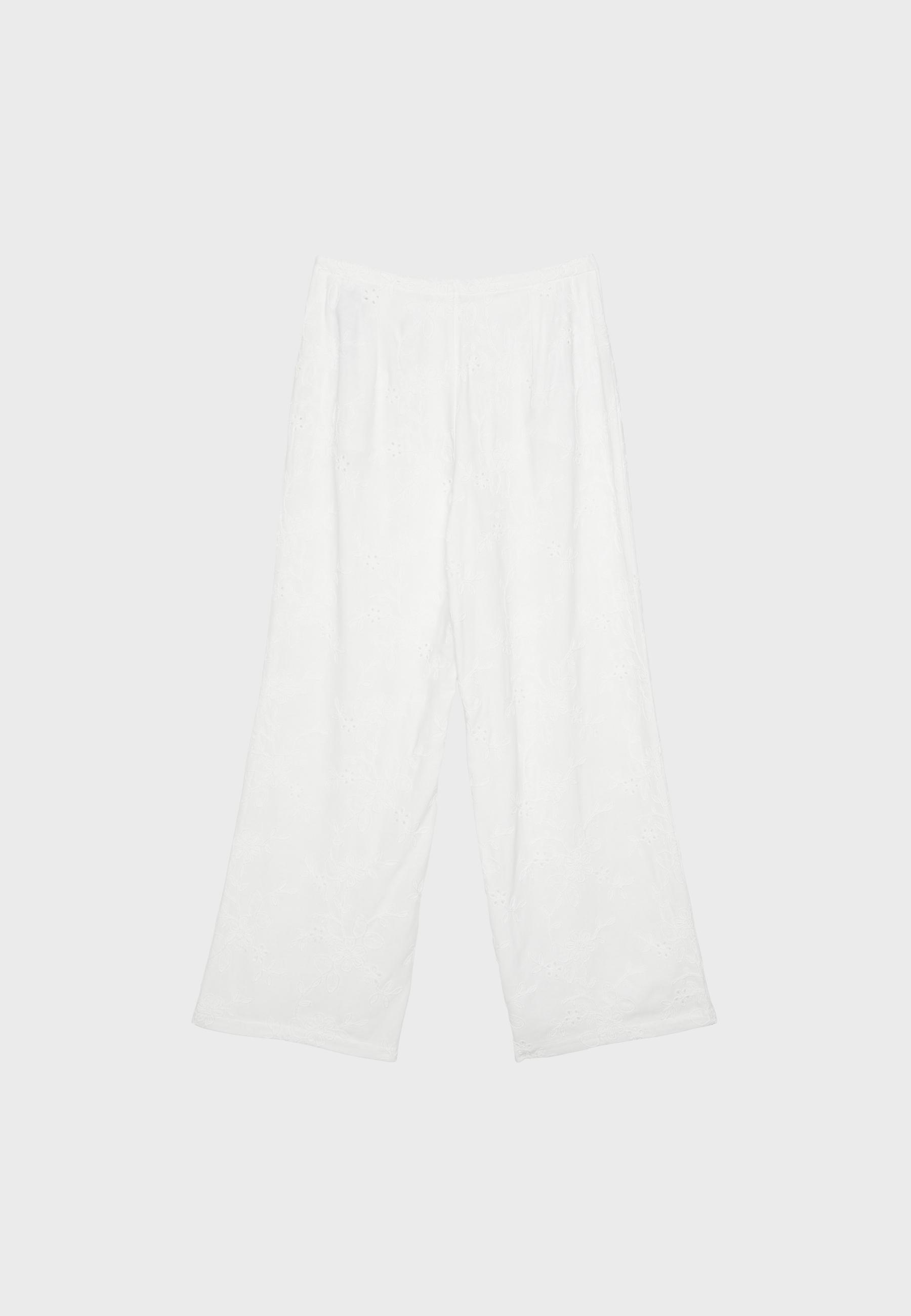 Embroidered straight-leg trousers — Ecru