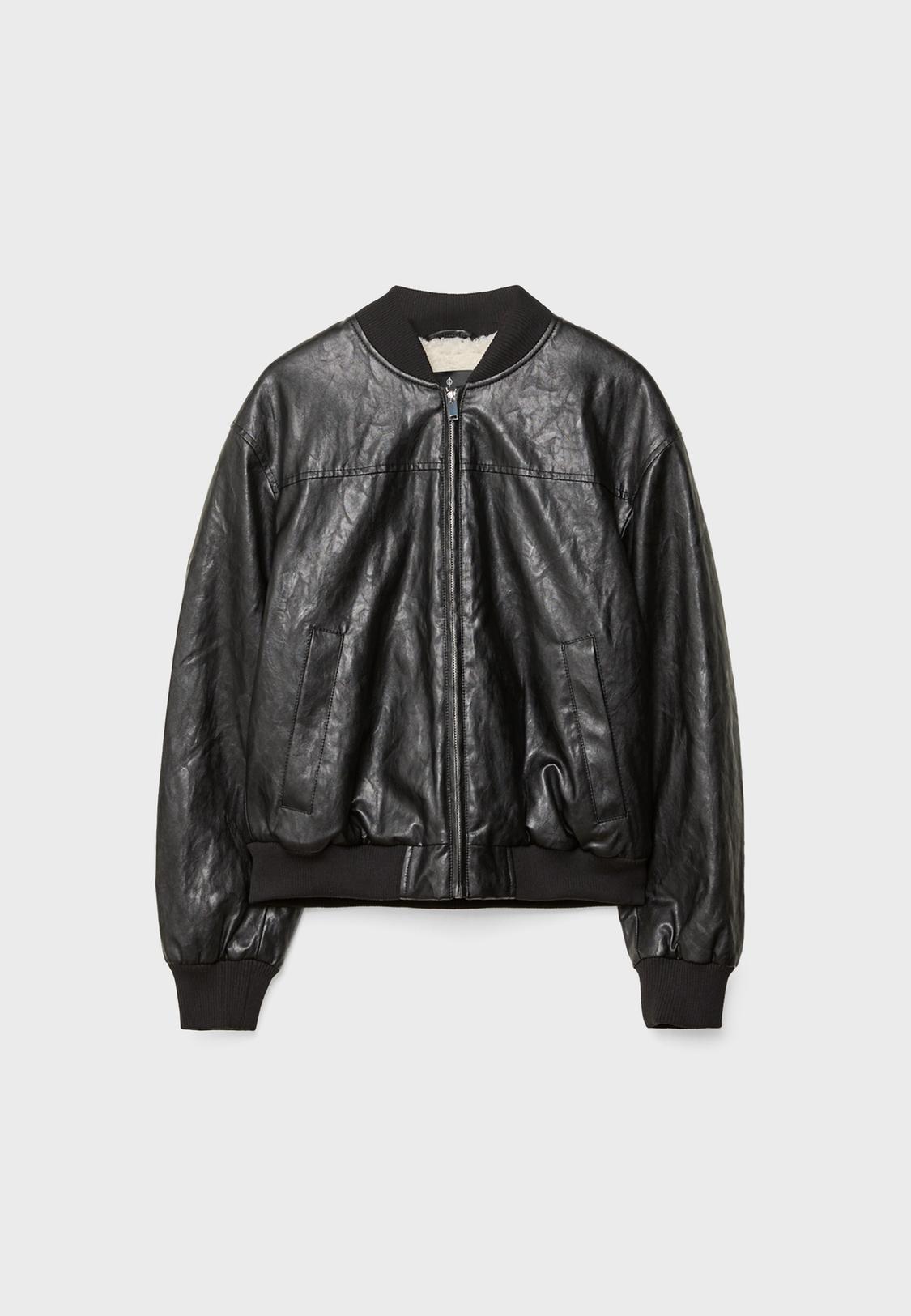 Leather effect padded bomber jacket Women's fashion
