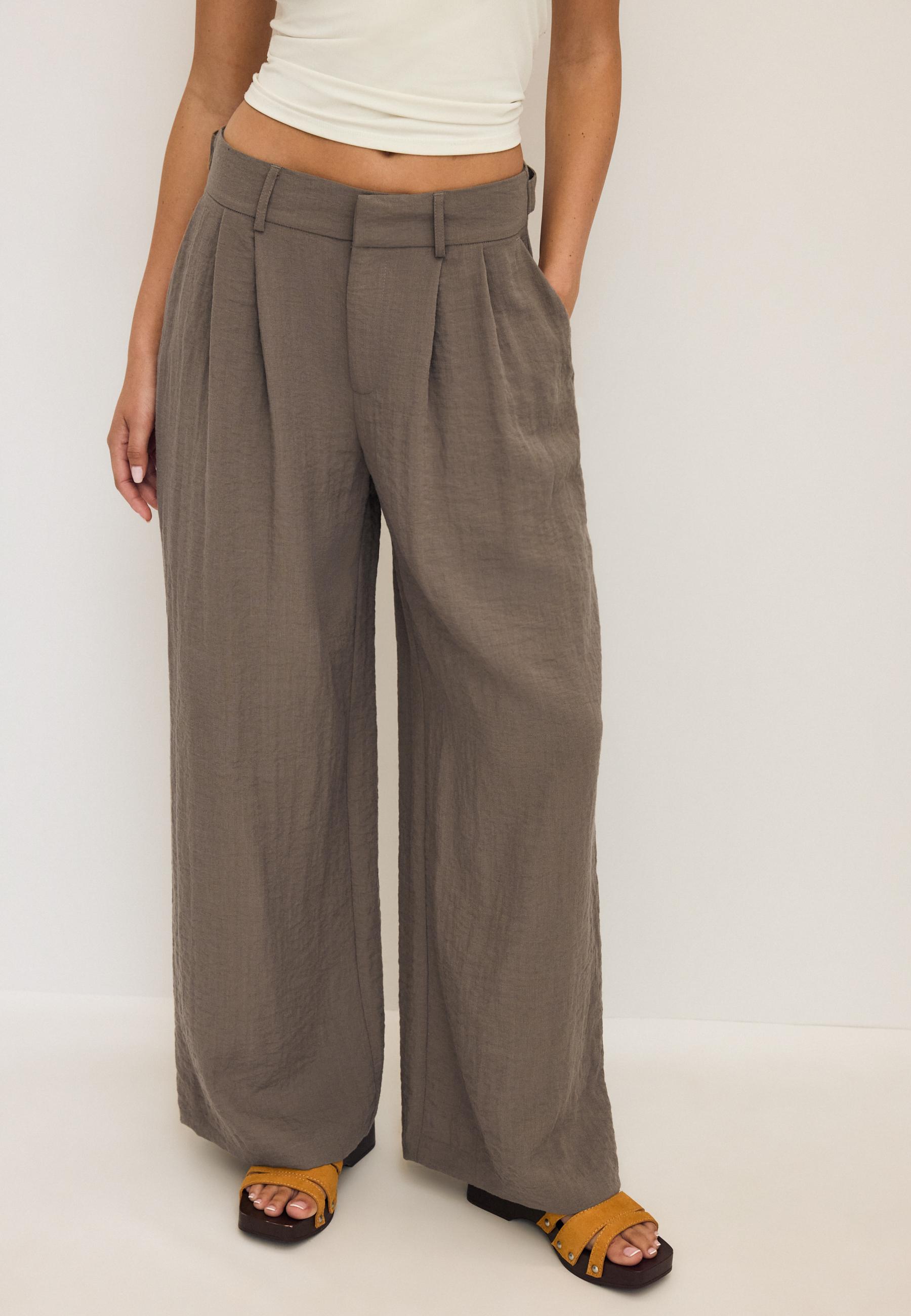 Adjustable rustic wide-leg trousers — Brown
