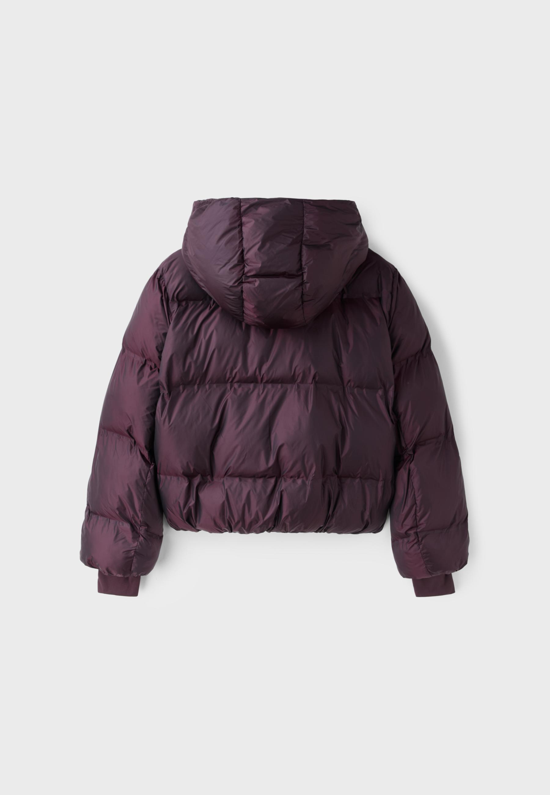 Hooded shiny padded jacket — Dark purple