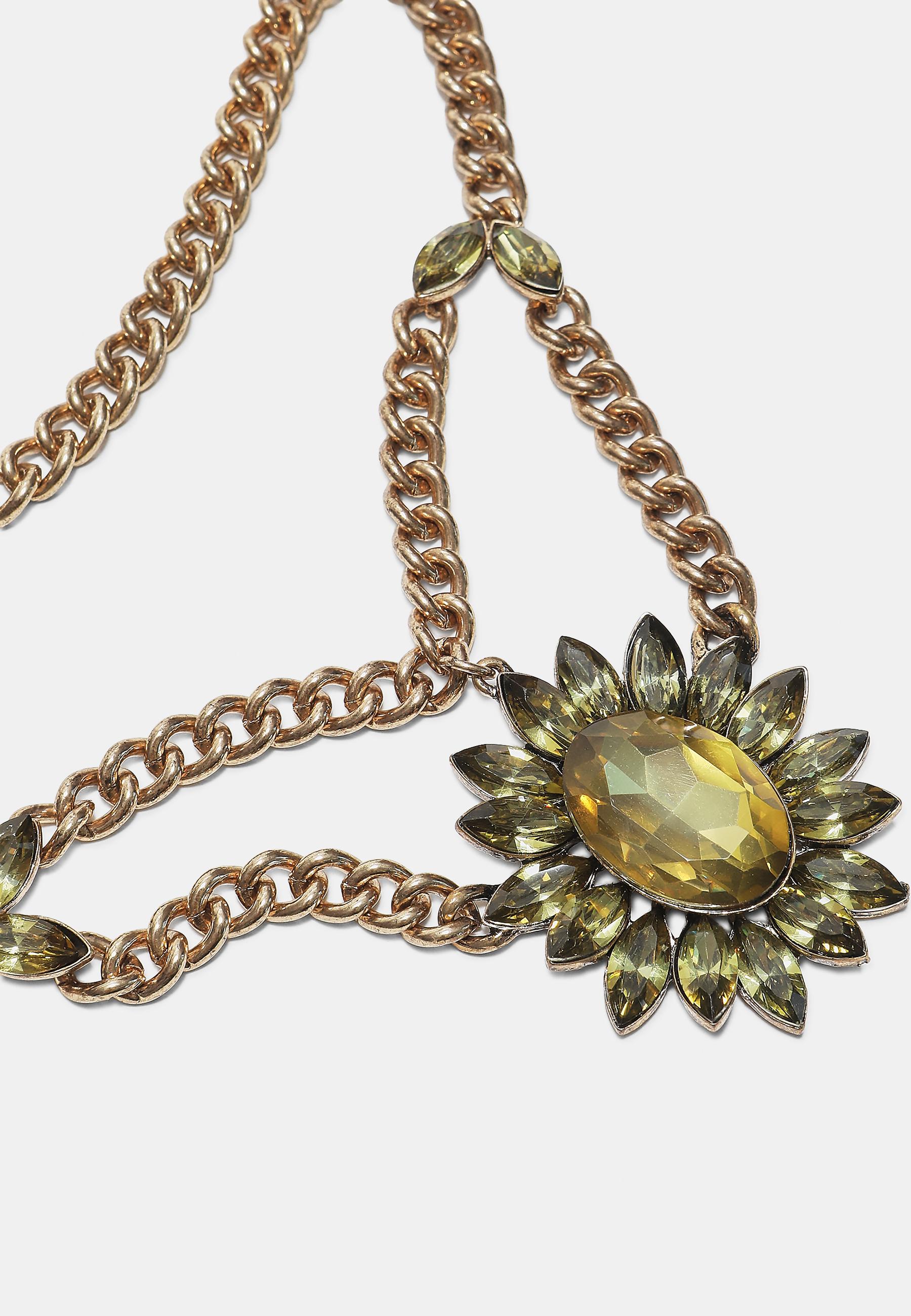 Jewelled chain necklace — Khaki