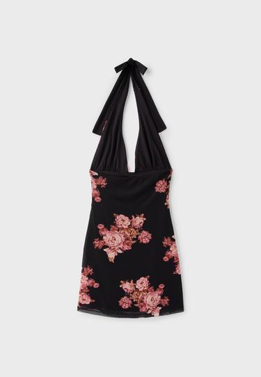 Fitted floral print tulle dress — Black 6