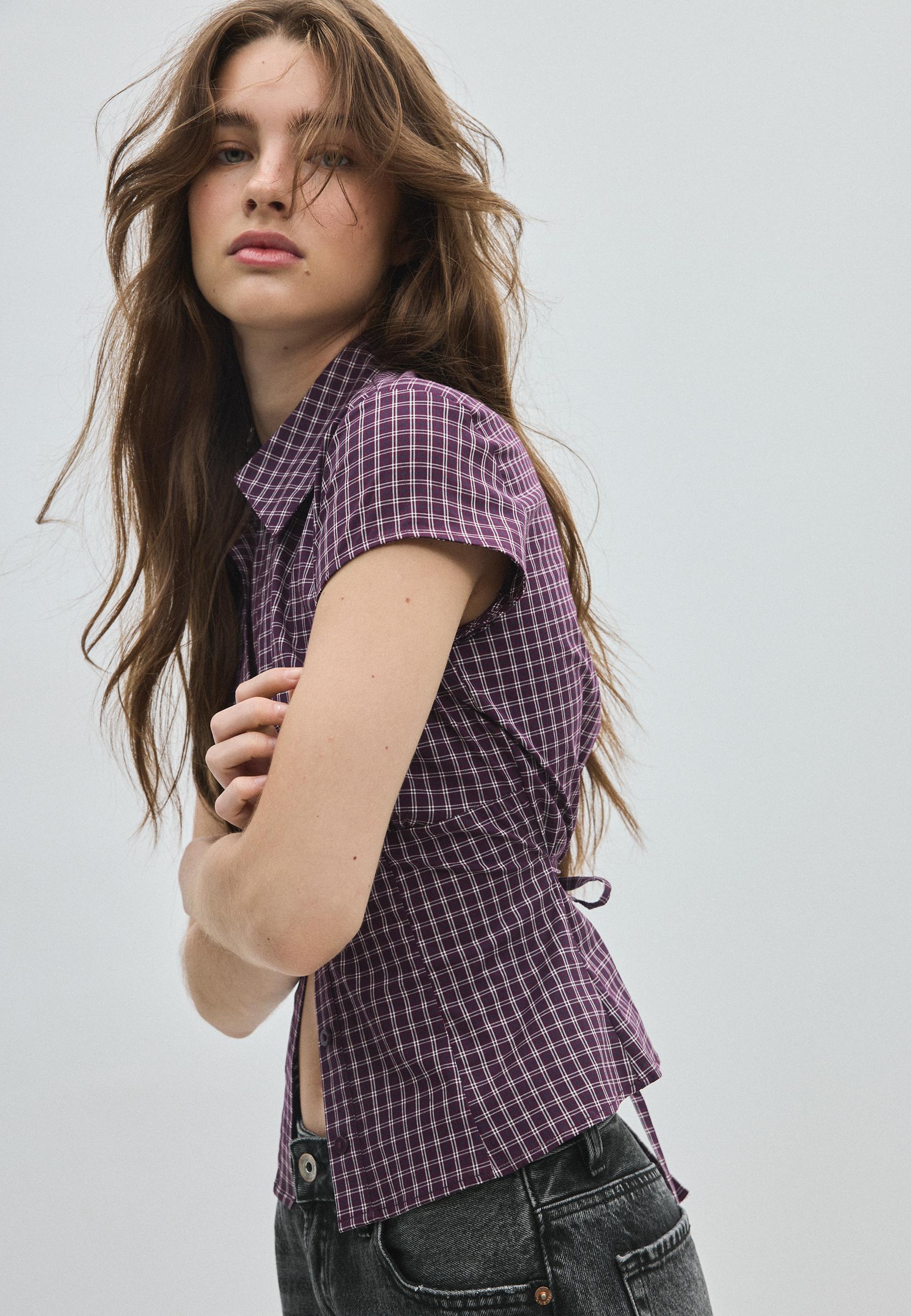 Short sleeve under-bust seam shirt — Purple