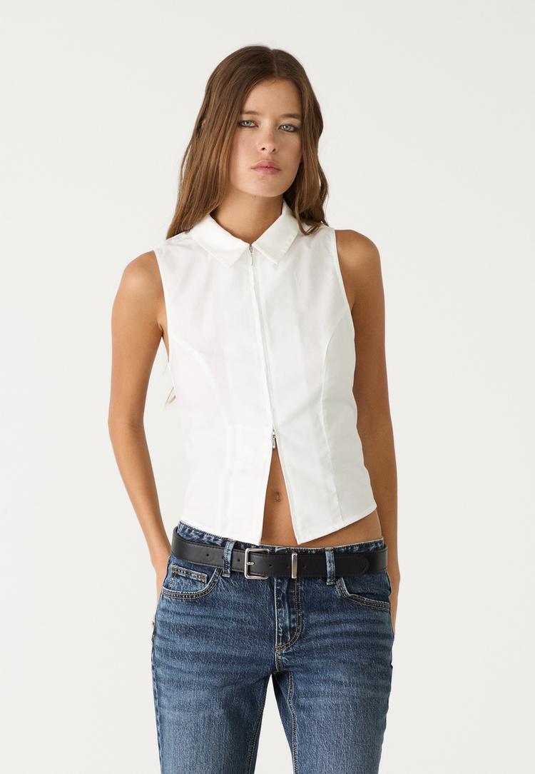 camisa fitted sin mangas cremallera