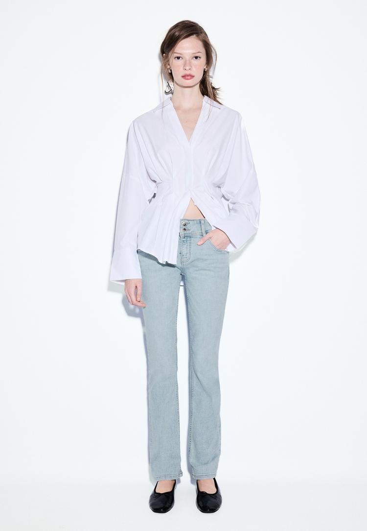 Stradivarius Χαμηλόμεσο Τζιν Παντελόνι Slim Fit Γαλάζιο 44