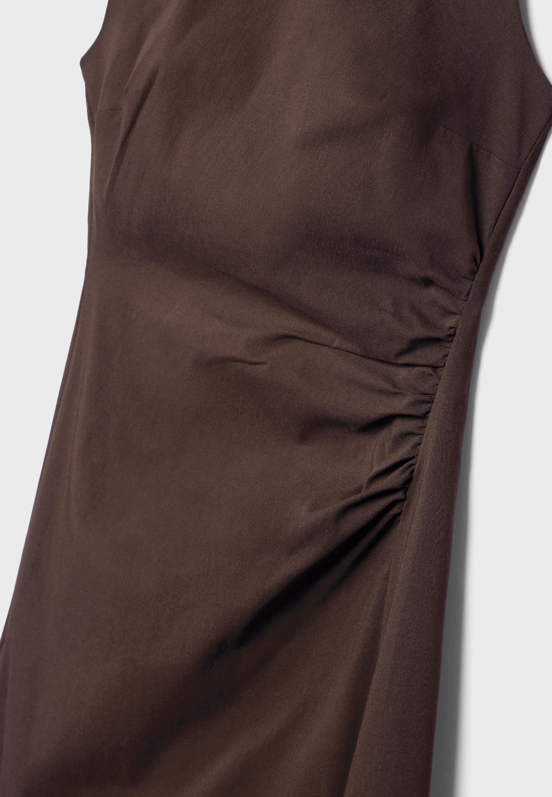 Sleeveless Bengaline midi dress — Brown