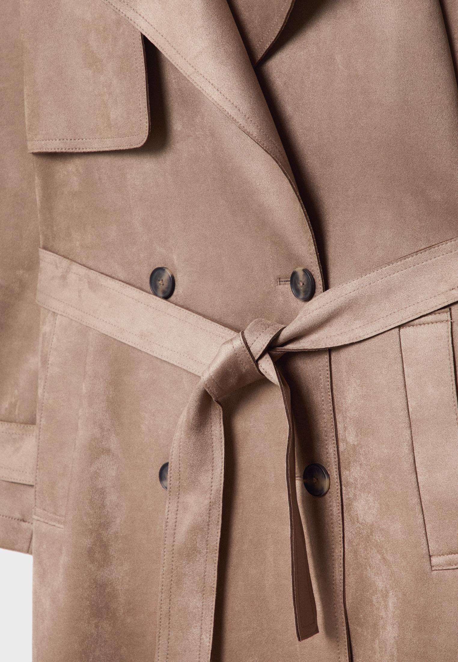 Long faux suede trench coat — Caramel