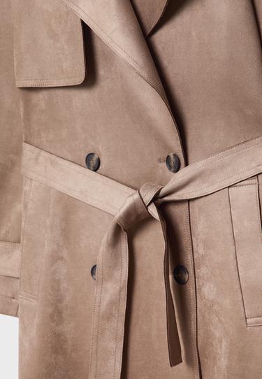 Long faux suede trench coat — Caramel 8