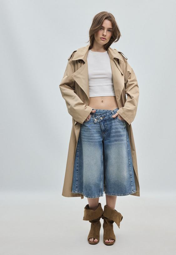 Stradivarius Basic Longline Trench Coat Beige M