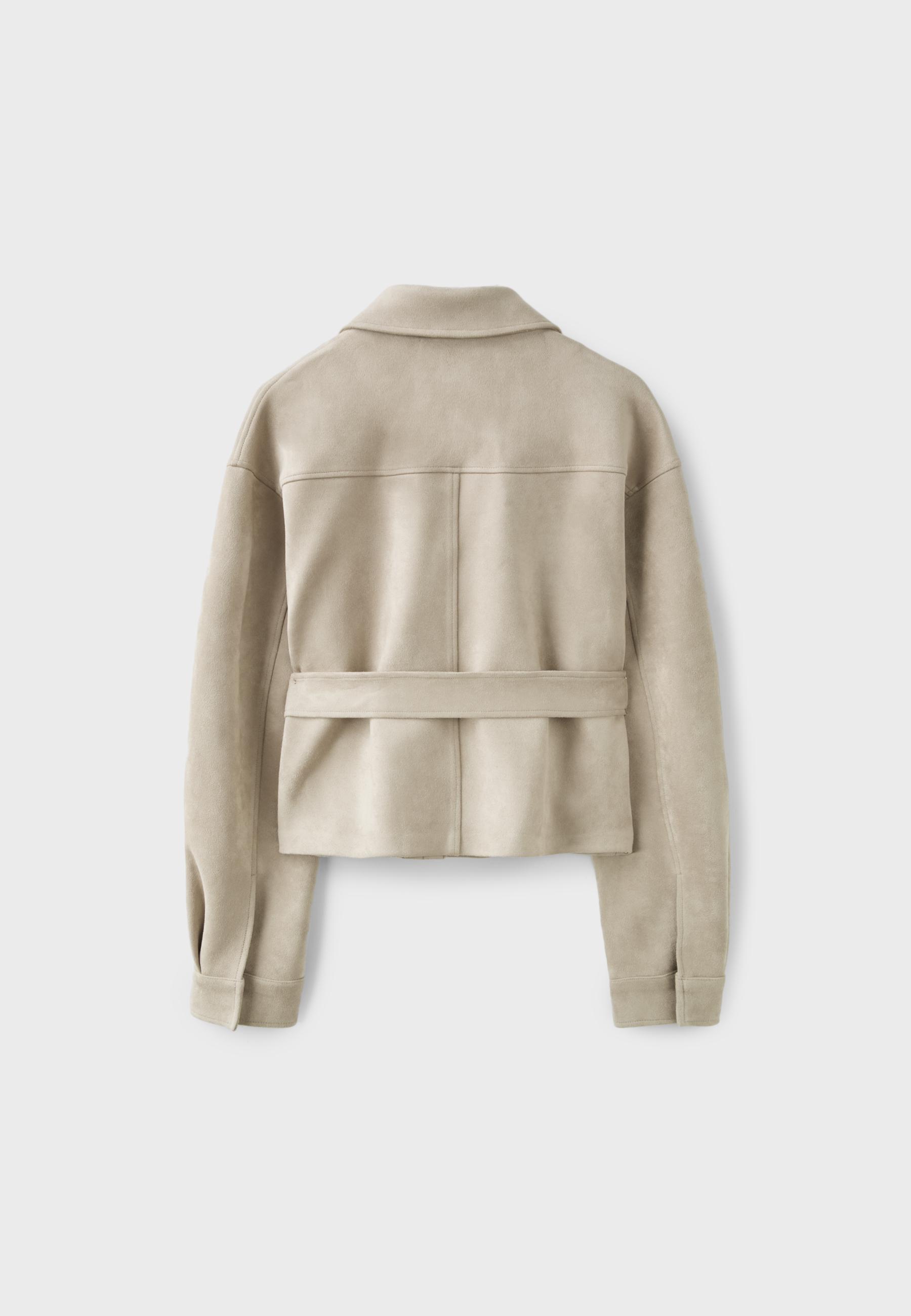 Cropped faux suede jacket — Ecru