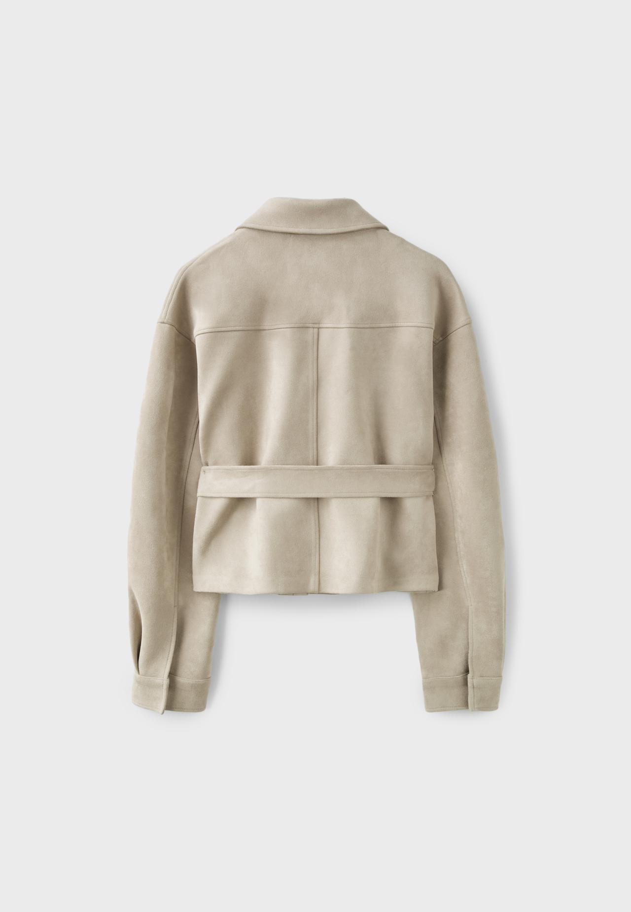 Cropped faux suede jacket — Ecru