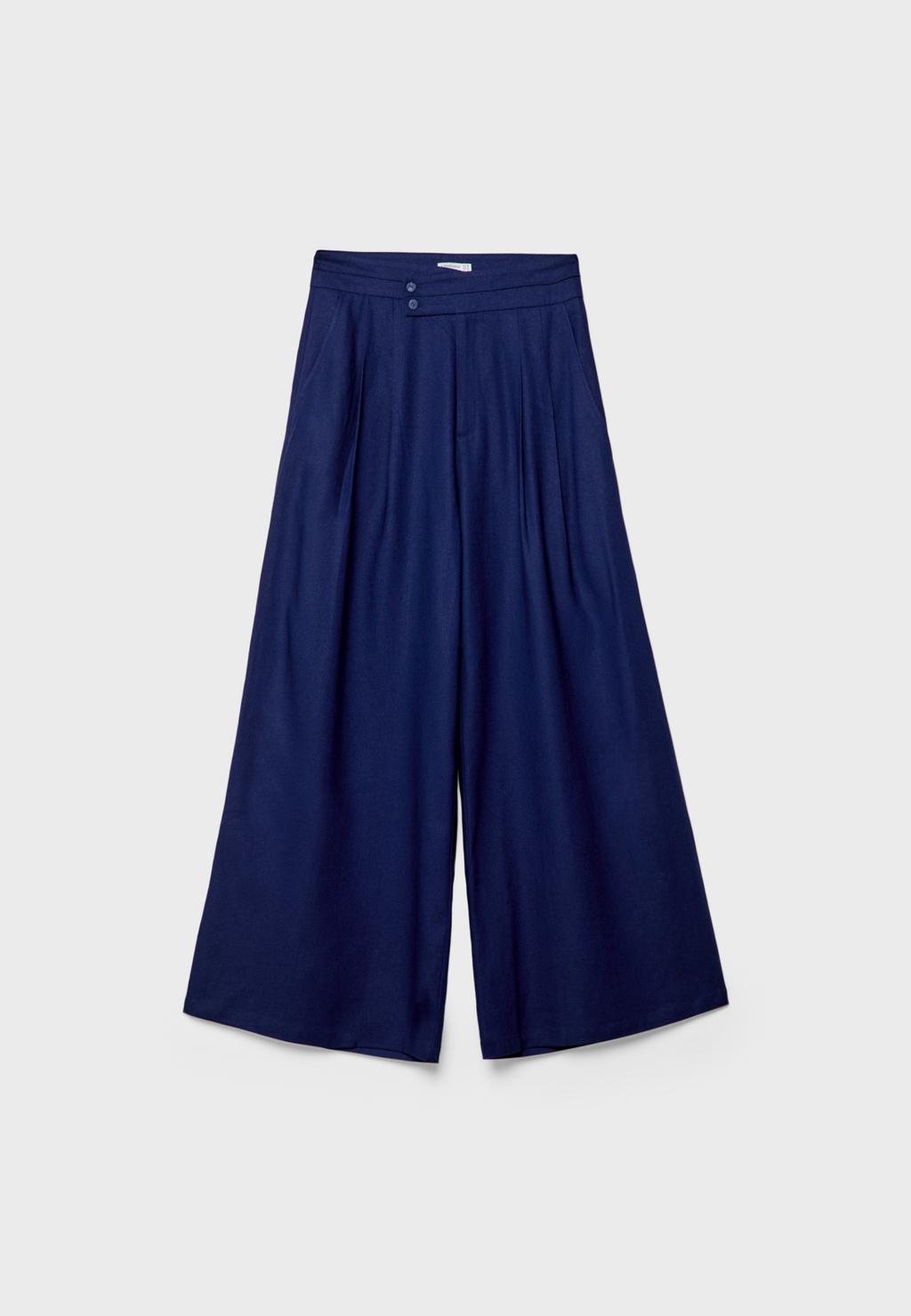 Pensli dökümlü keten karışımlı pantolon